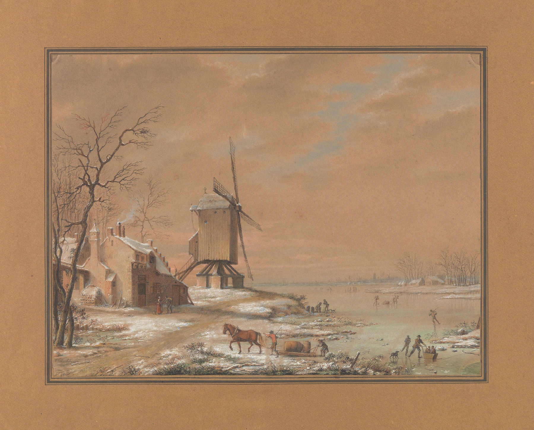 Winterlandschap by Eugène Joseph Verboeckhoven, oil on canvas depicting a serene snowy landscape.