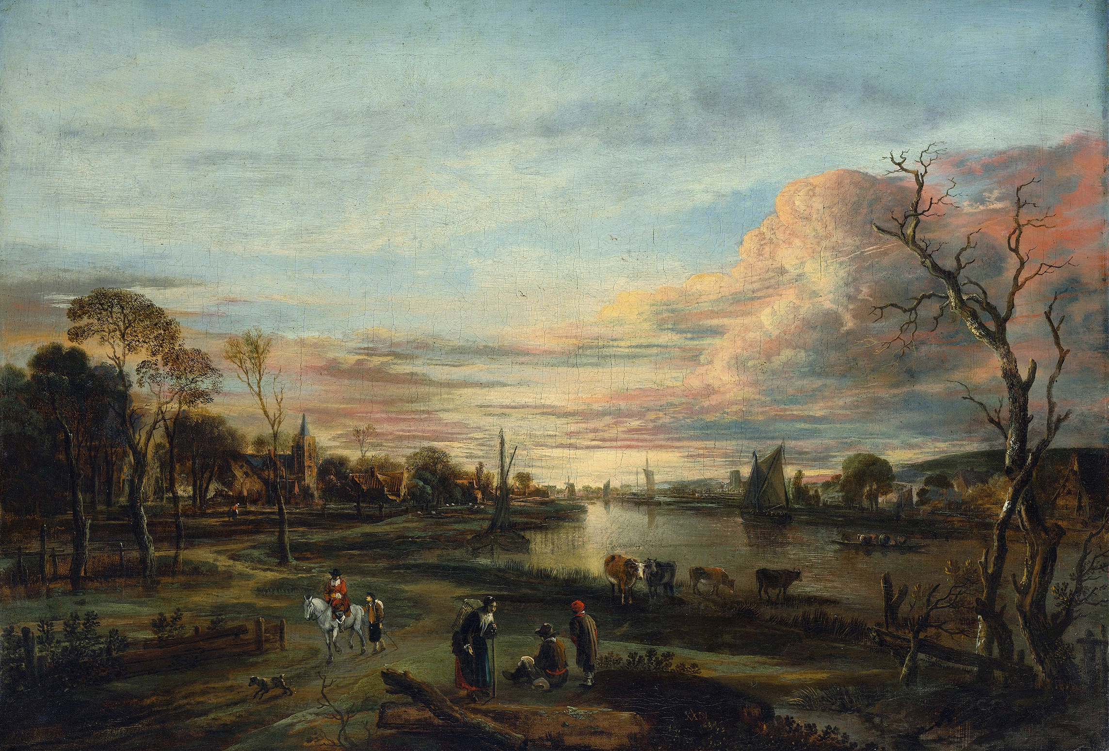 Landscape at Sunset, by Aert van der Neer, public domain