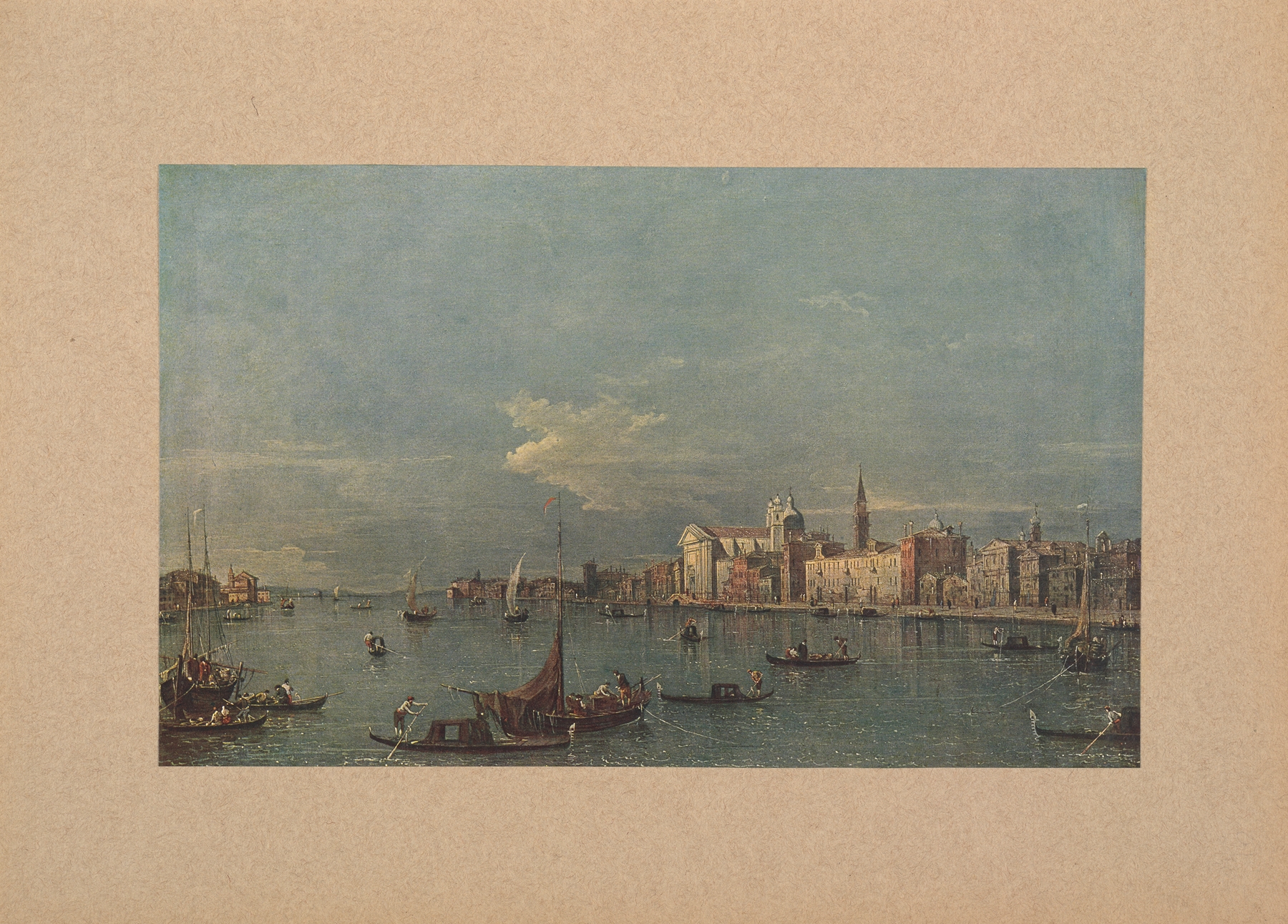 Le Zattere by Corrado Ricci, oil painting depicting boats on calm water
