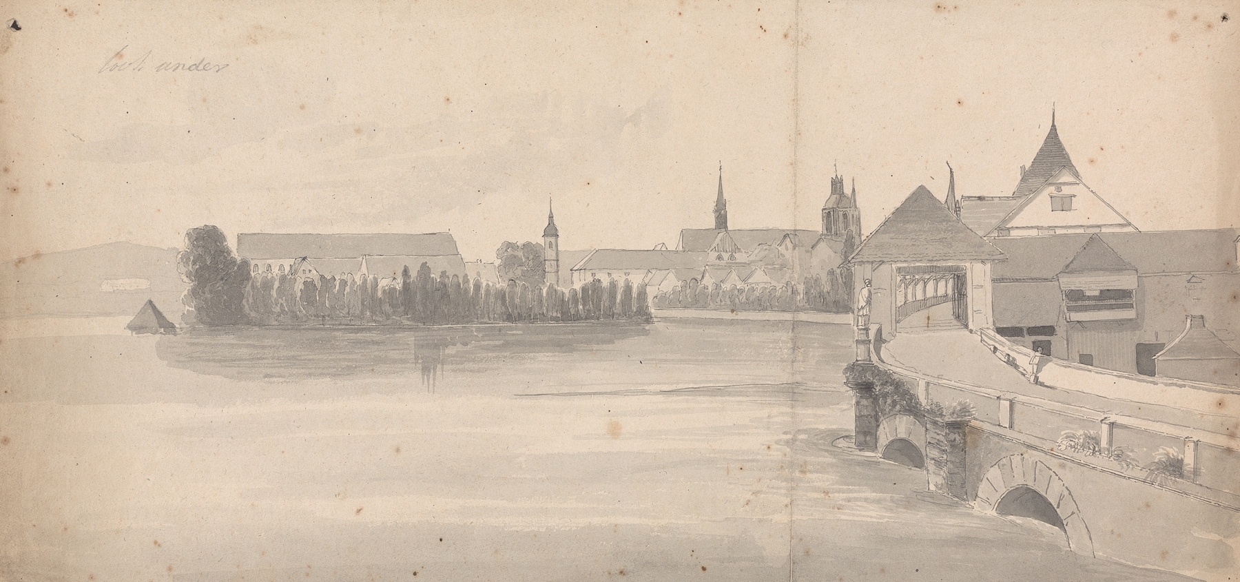 Village on a Lake by Isaac Weld, oil painting depicting a serene landscape with a village and lake.