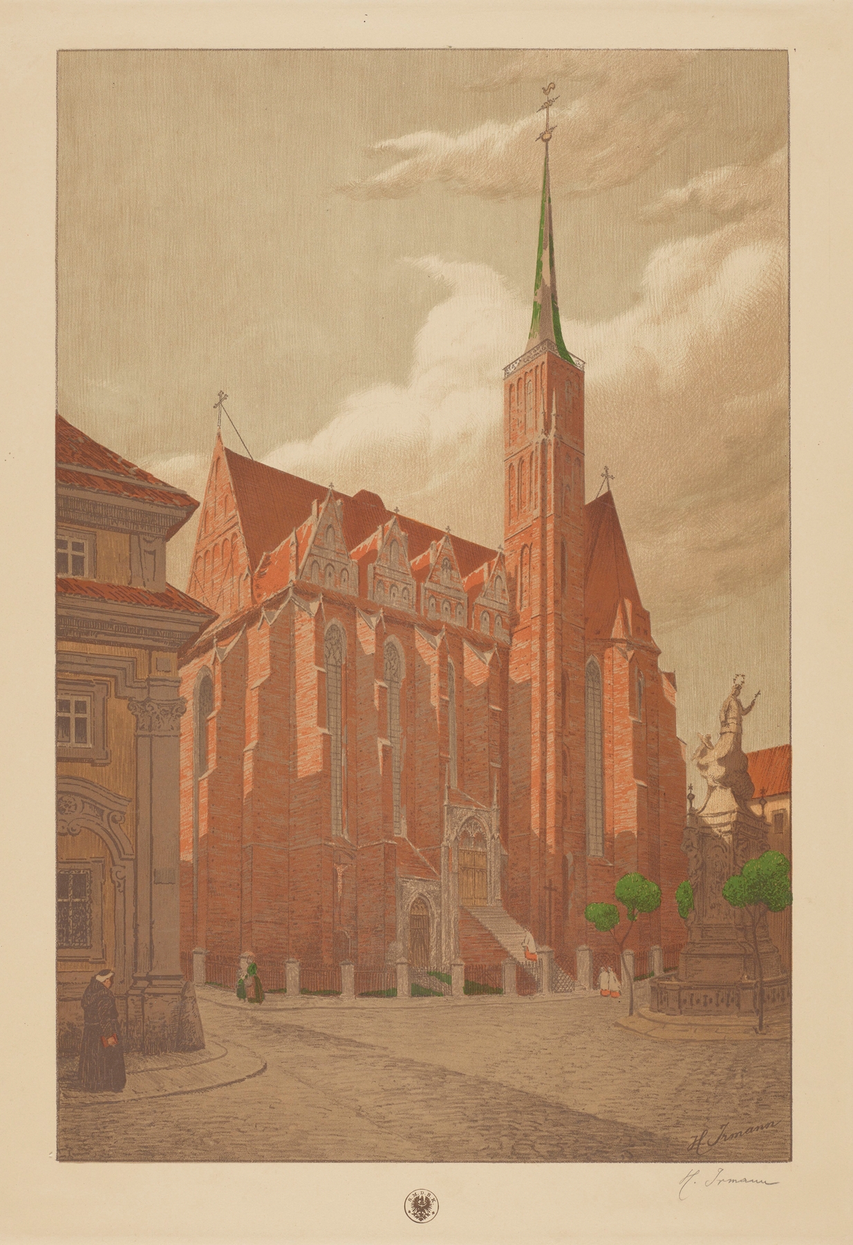 Architecture of Church of the Holy Cross in Wrocław by Heinrich Otto Irmann, oil painting