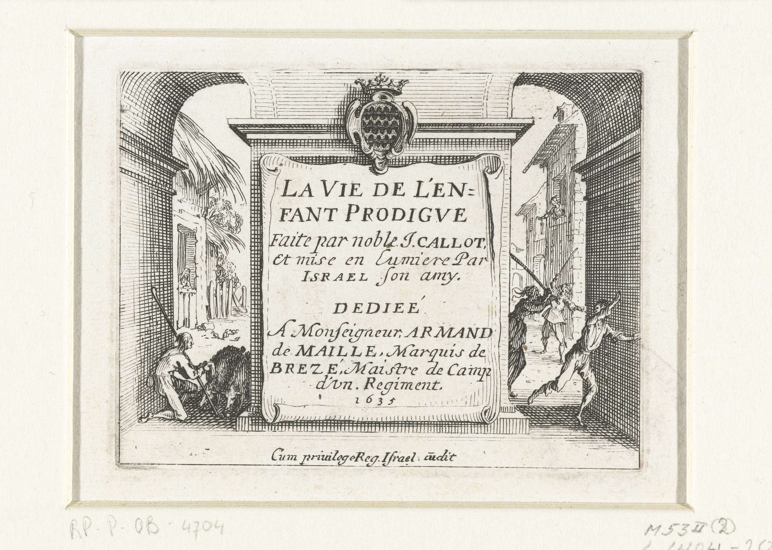 Titelprent voor prentreeks 'De verloren zoon', by Jacques Callot, public domain
