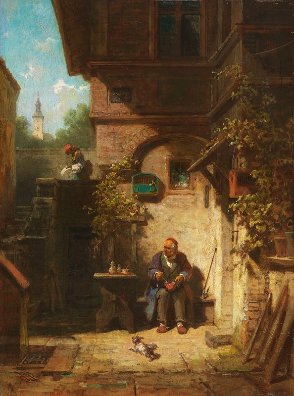 Carl Spitzweg's painting 'In Erwartung der Zeitung' depicts a man eagerly awaiting news.