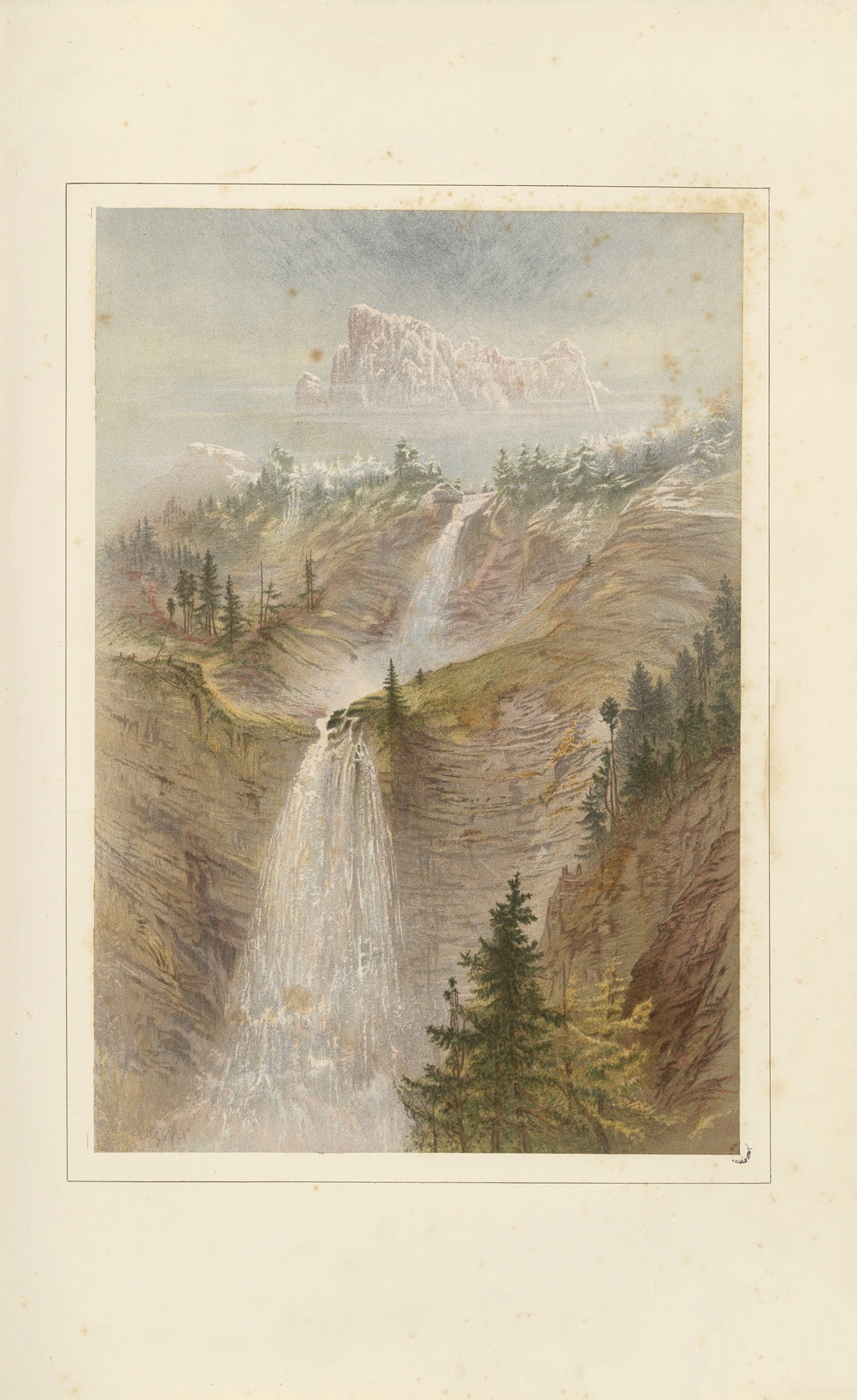 The Cascade de Roget and the Pointe de Salles by Elijah Walton, oil painting depicting a waterfall and mountains.