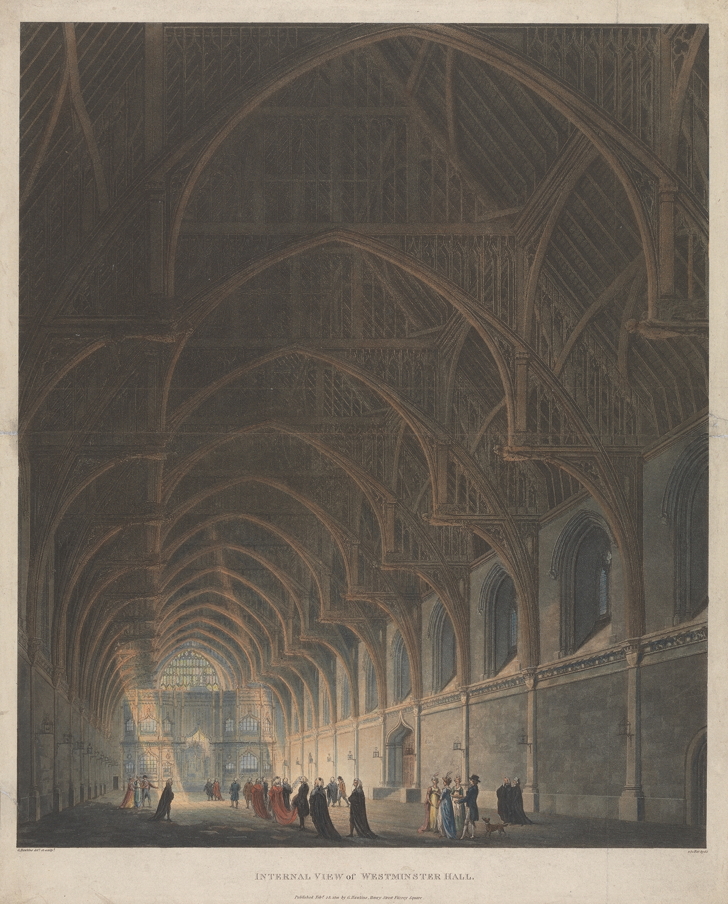 Internal View of Westminster Hall, watercolor on paper by George Hawkins