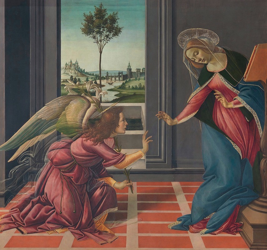 Sandro Botticelli's 'Annunciation' depicts the moment of the angel Gabriel's announcement to Mary.