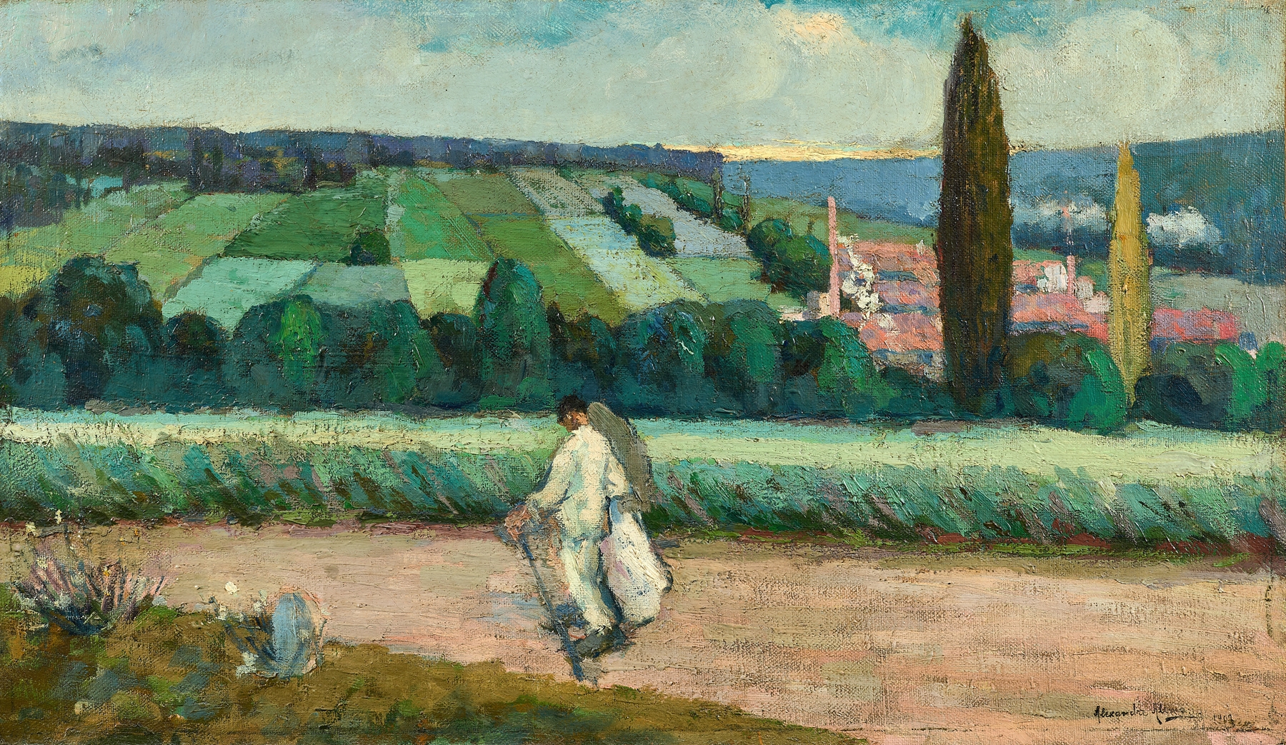 Genre scene depicting a procession in sunlight, by Alexandre Altmann, oil painting