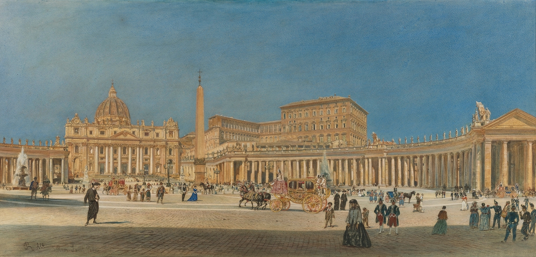 St Peter’s Square, Rome), by Rudolf von Alt, public domain