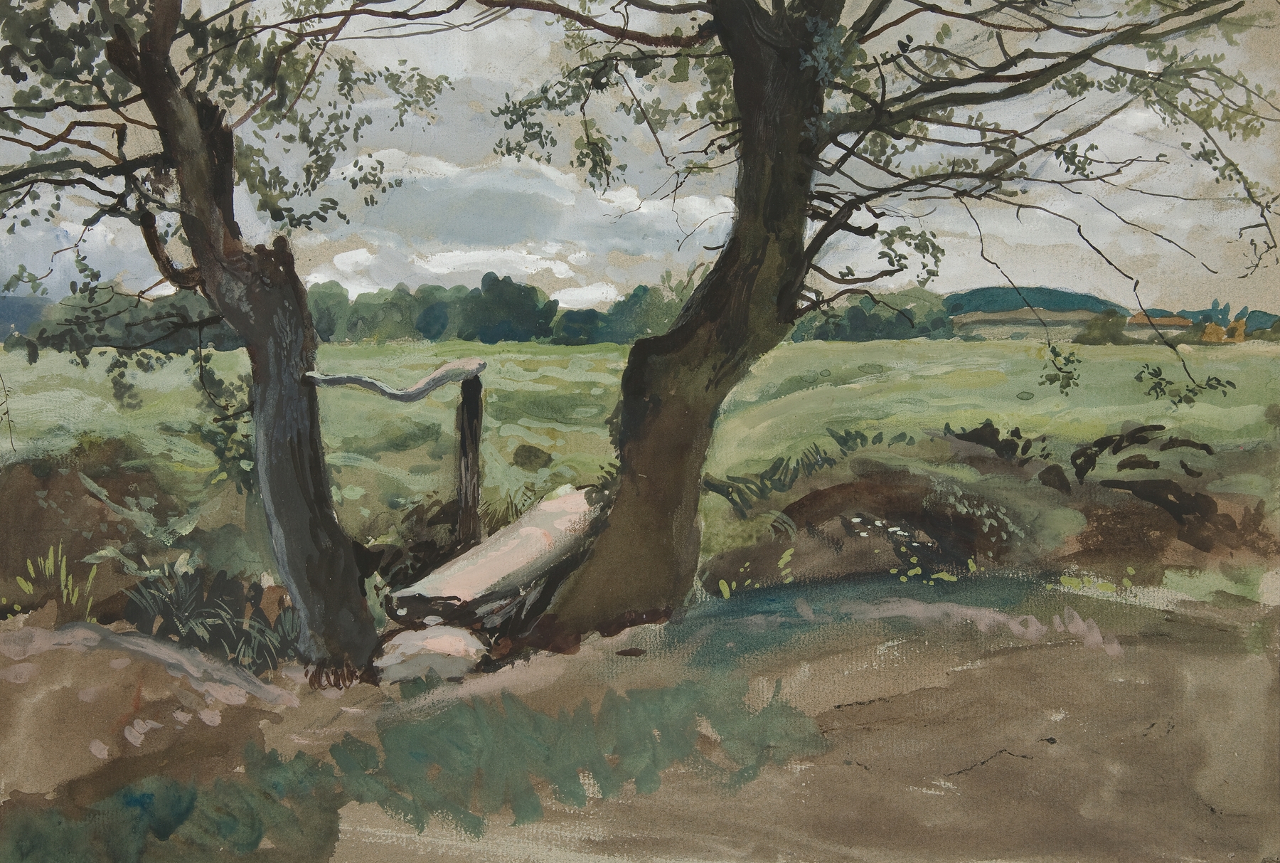 Study of two trees and a field, by Edwin Austin Abbey, public domain
