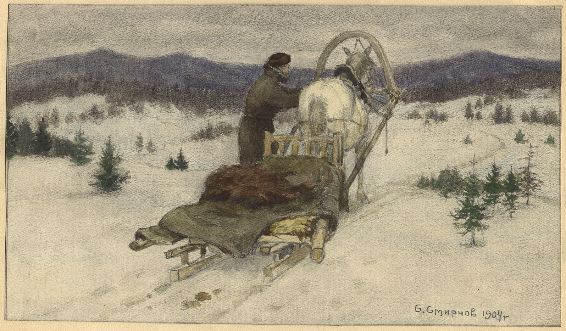 Siberian Expanse by Boris Vasilievich Smirnov, oil painting depicting a vast snowy landscape.