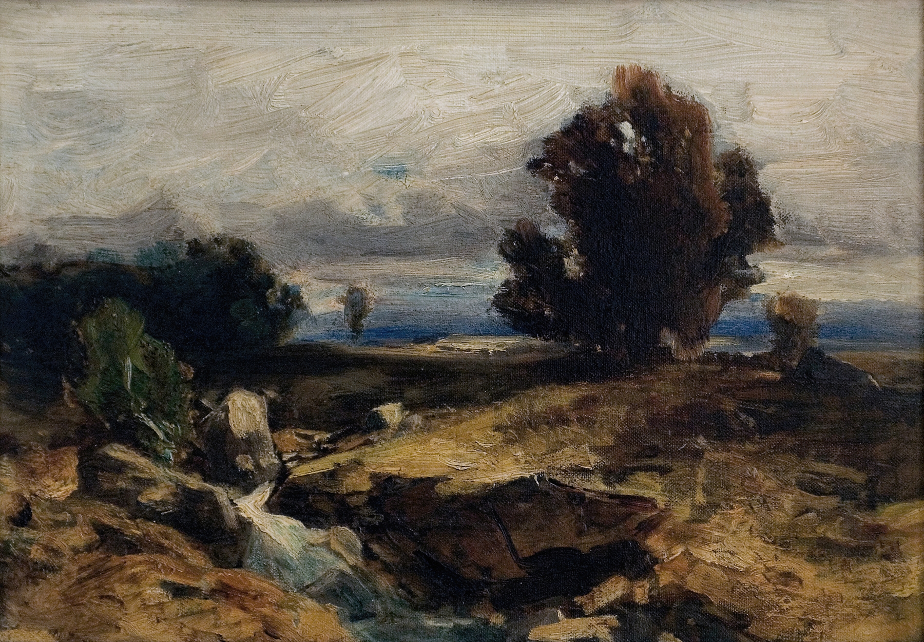 Landschaftsstudie by Eduard Peithner von Lichtenfels, oil on canvas, depicting a serene landscape with horizon.