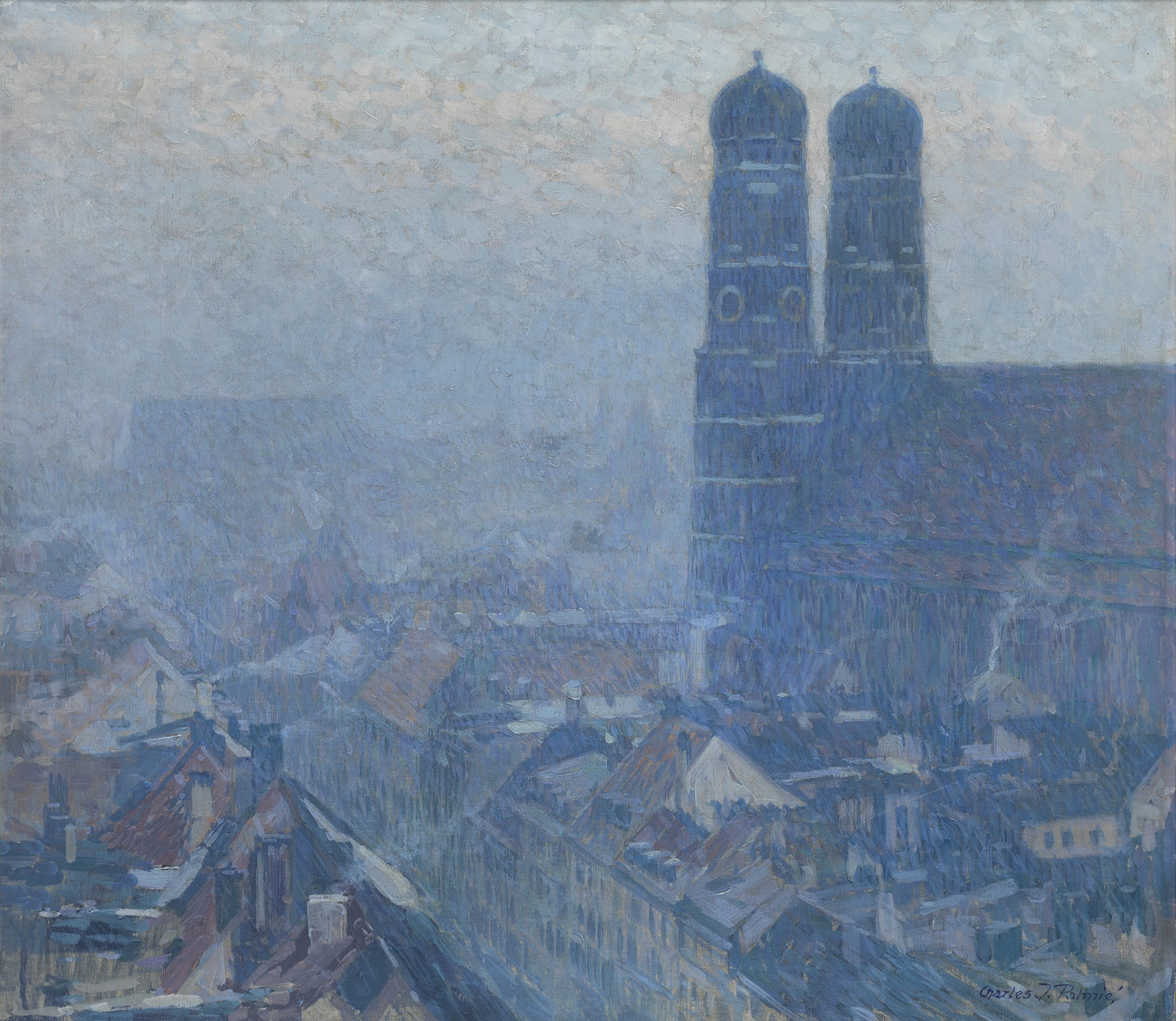Blick über München mit der Frauenkirche, by Charles Johann Palmié, public domain