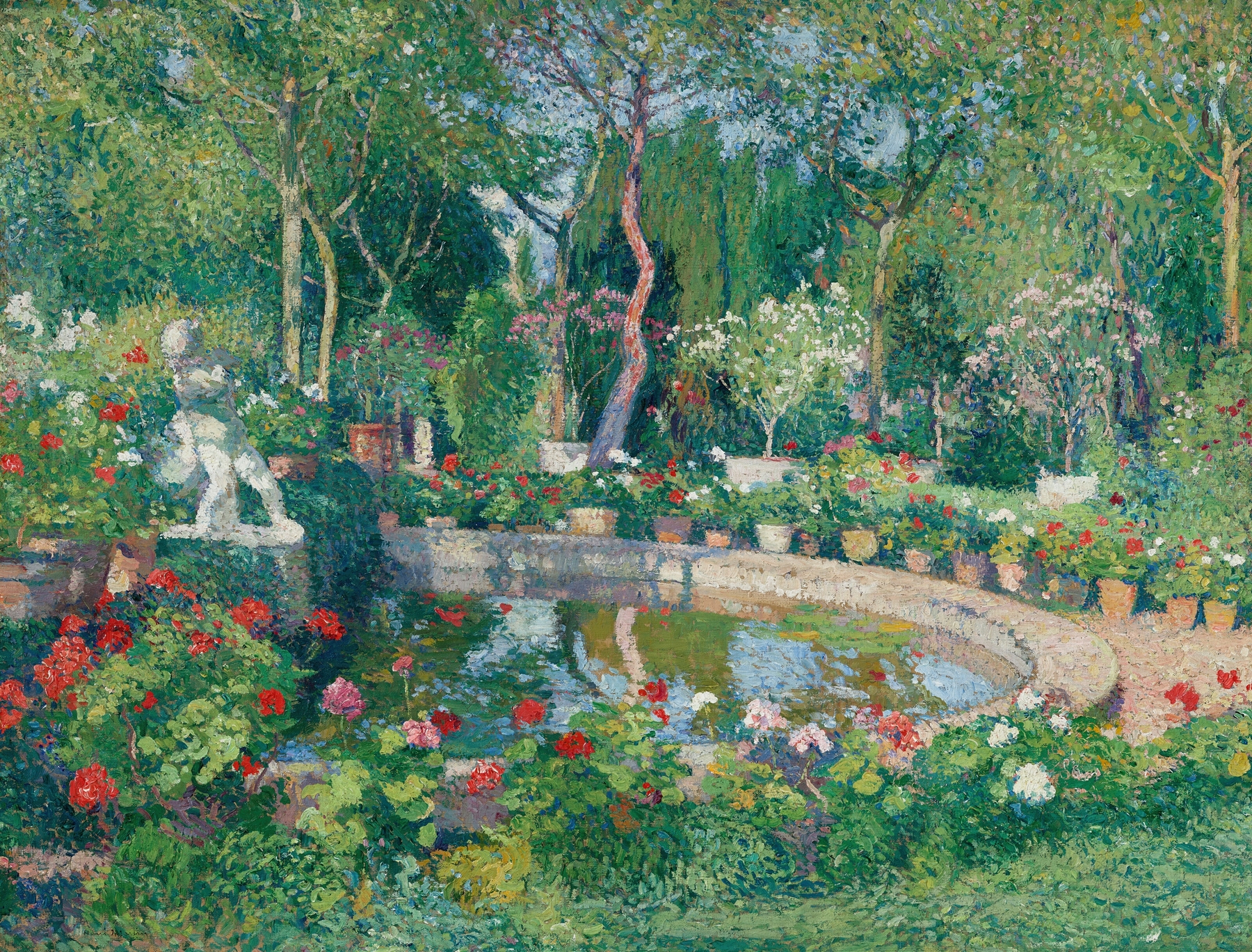 Grand bassin du Parc de Marquayrol by Henri Martin, oil on canvas depicting a tranquil pond and lush greenery.