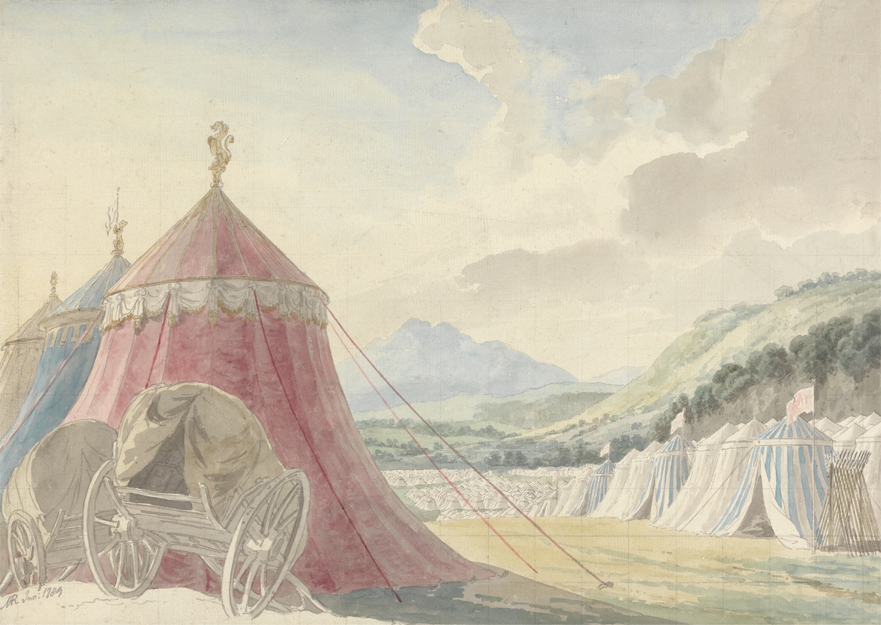 Design for the Haymarket Theatre; ‘The Battle of Hexham’, by Colman the Younger, by Michael Angelo Rooker, public domain