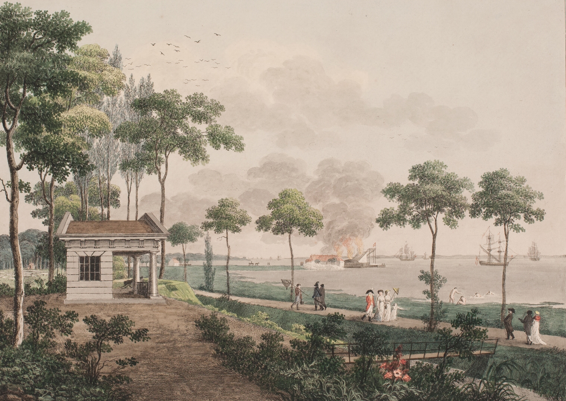 Landscape oil painting by Søren L. Lange depicting a public promenade near Østerport.