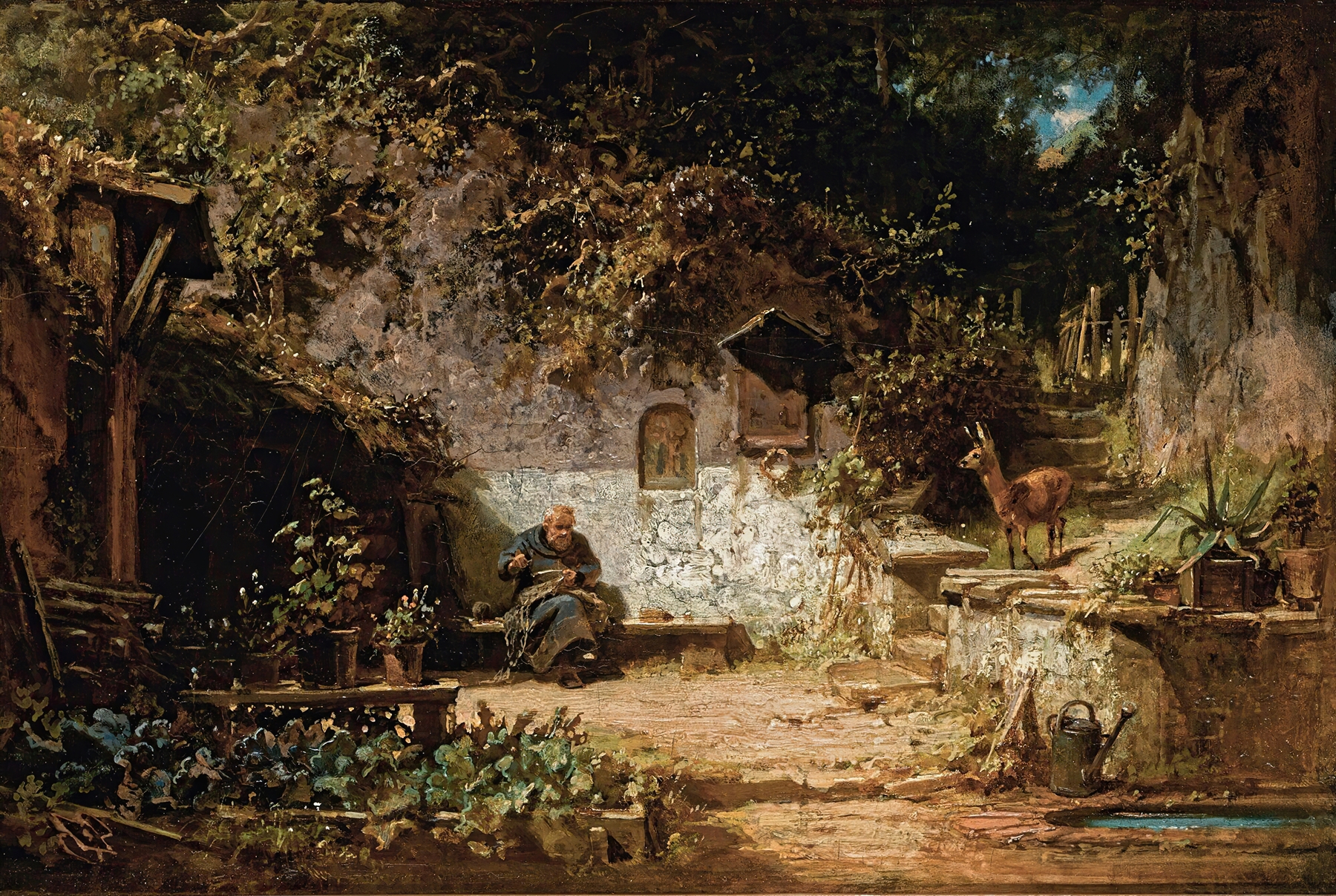 Hermit mending his nets, by Carl Spitzweg, public domain