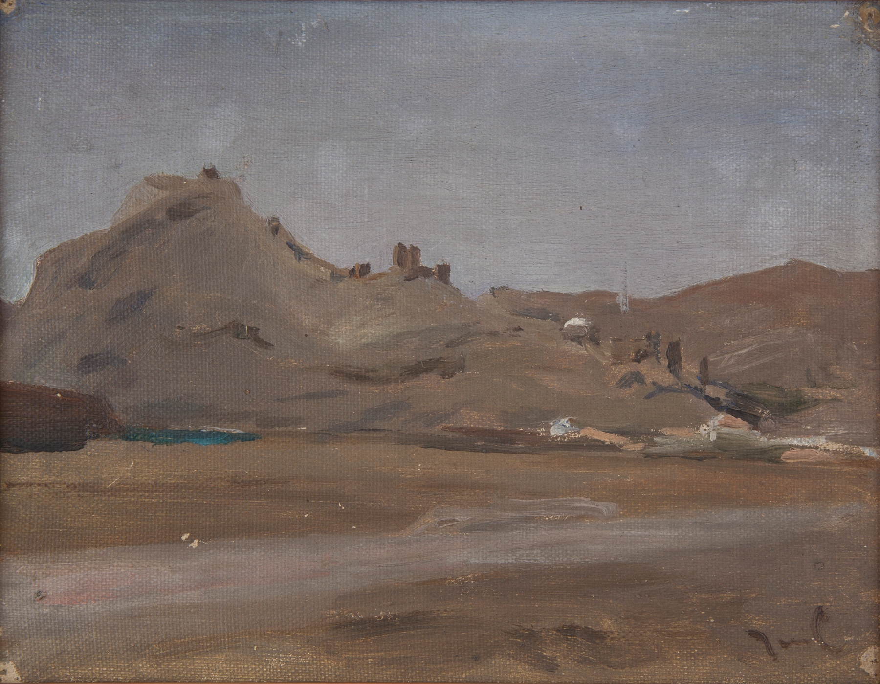 Landscape with ruins and turbulent sky, oil painting by Jan Ciągliński