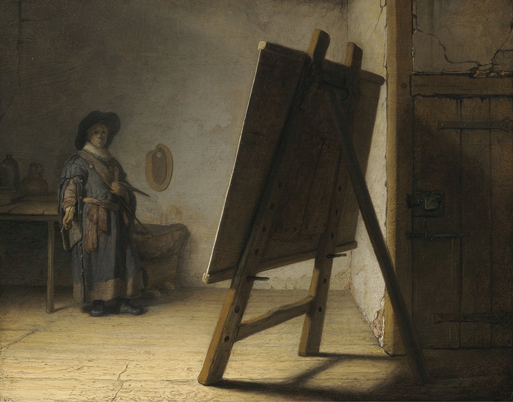 Rembrandt's 'The Artist In His Studio' showcases a reflective moment in the artist's creative space.