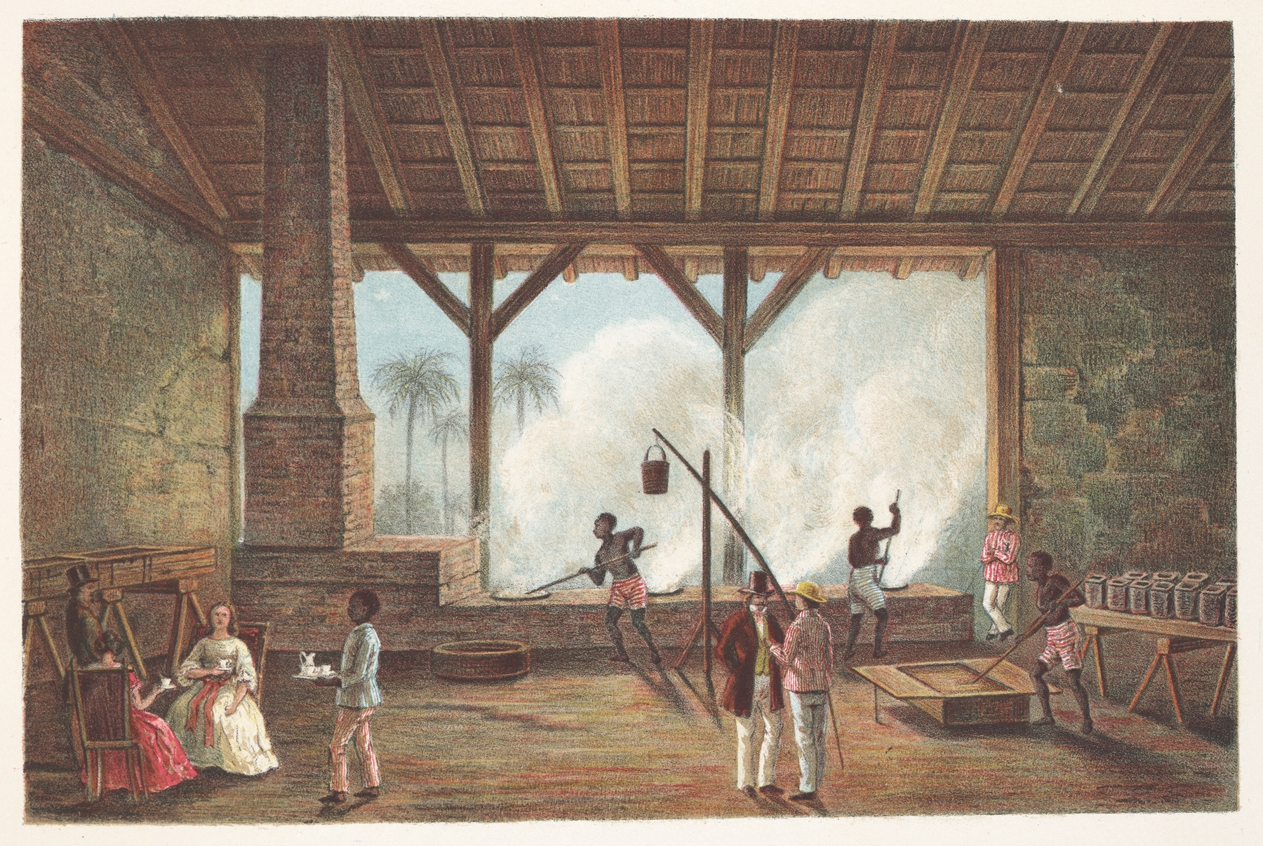 Engraving by Pierre Toussaint Frédéric Mialhe depicting a house with warm light