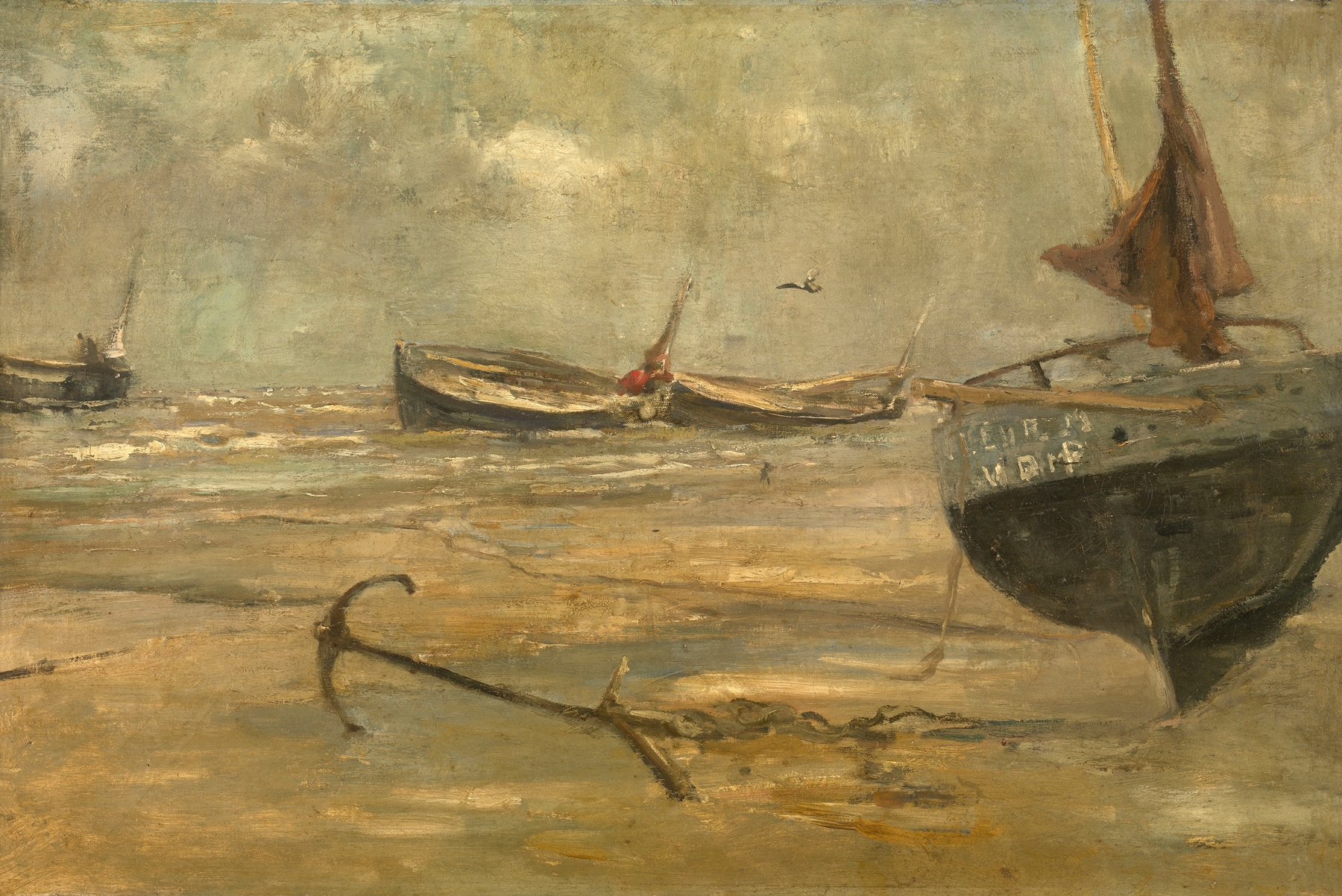 Marine scene depicting tumultuous waters by Louis Artan