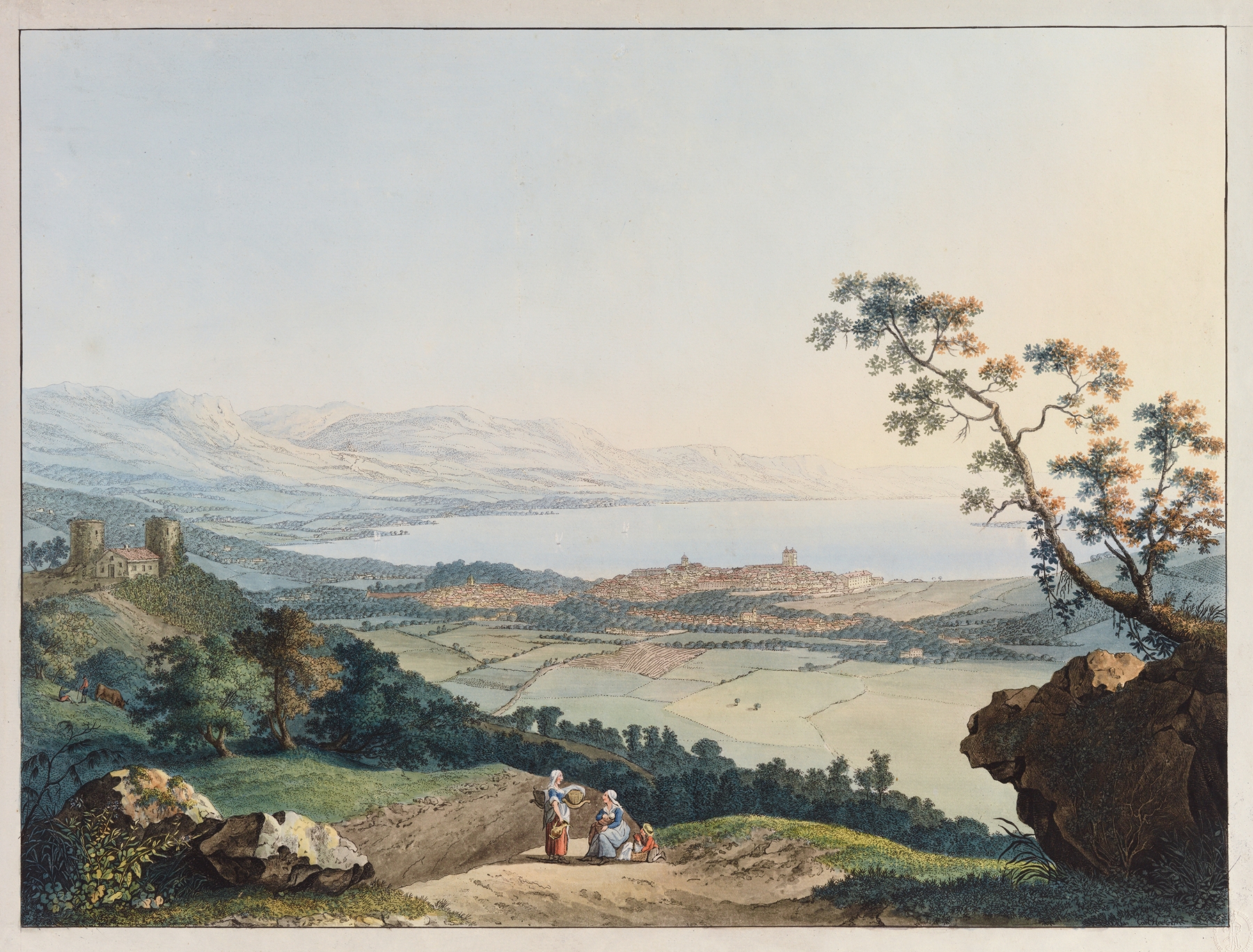 Vue de Genéve pris depuis Saconex en Savoie, by Carl Ludwig Hackert, public domain