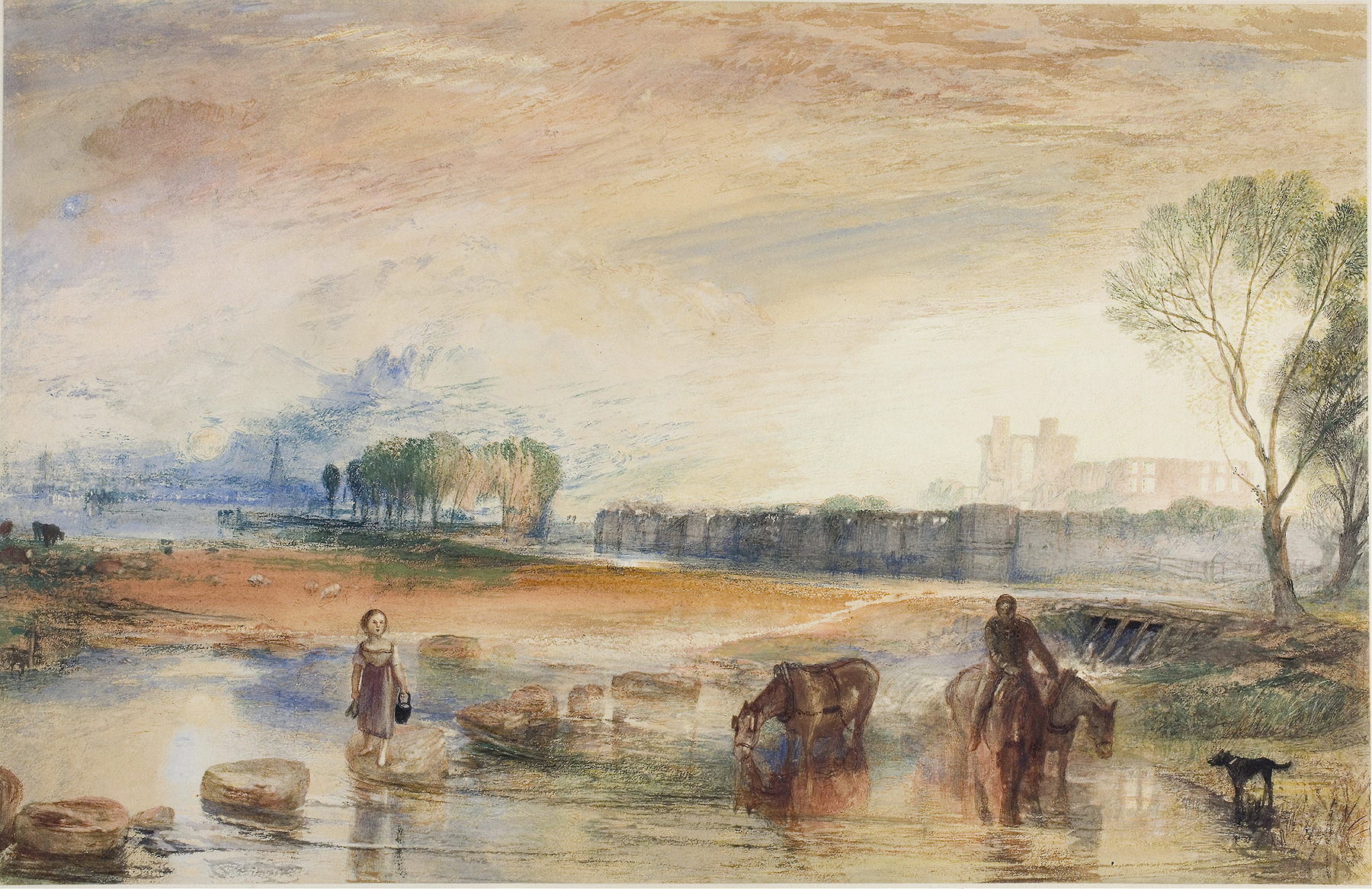 Sunset and Moonrise, by Joseph Mallord William Turner, public domain