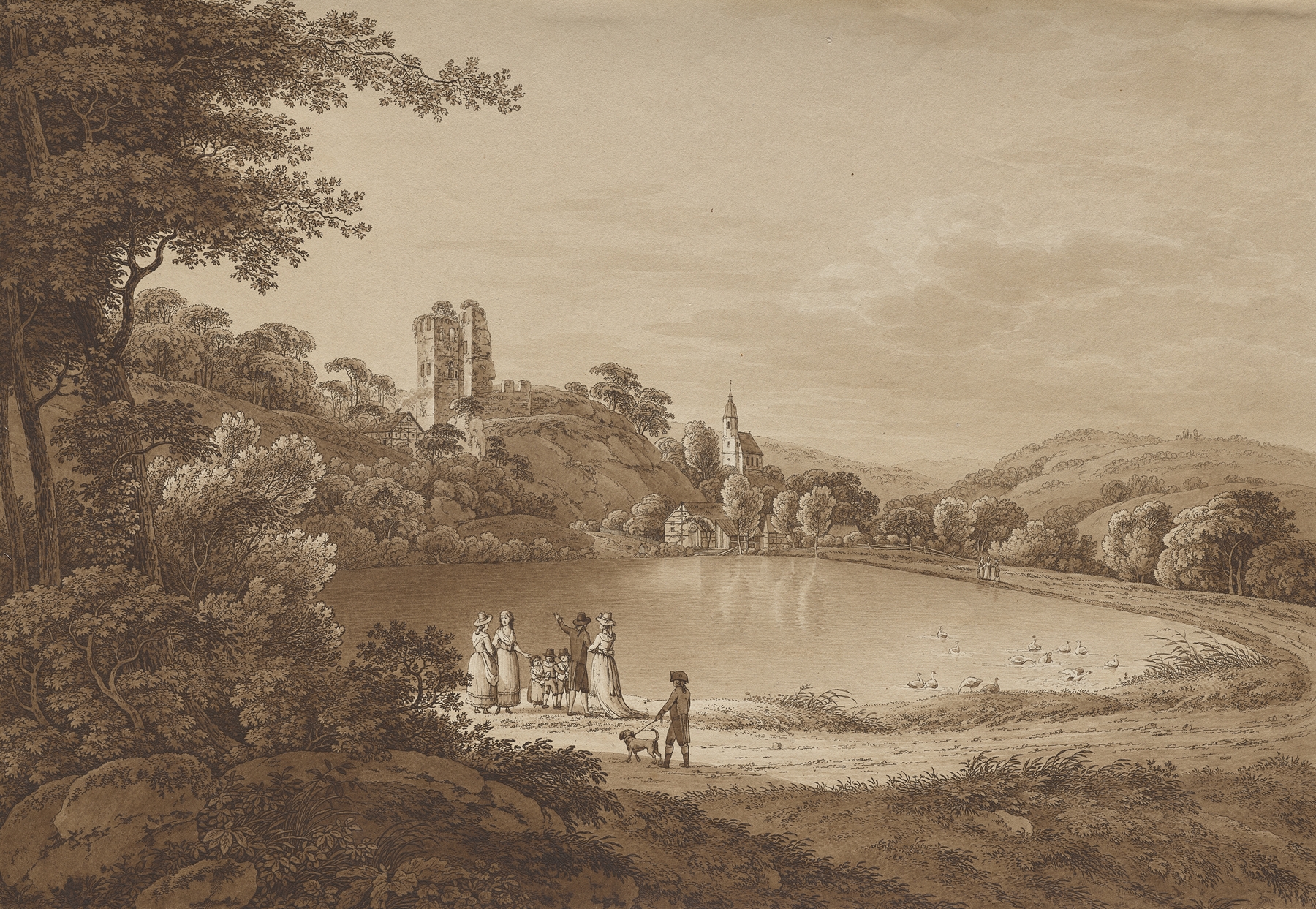 Landscape with Tharandt Castle Ruins, oil on canvas by Adrian Zingg