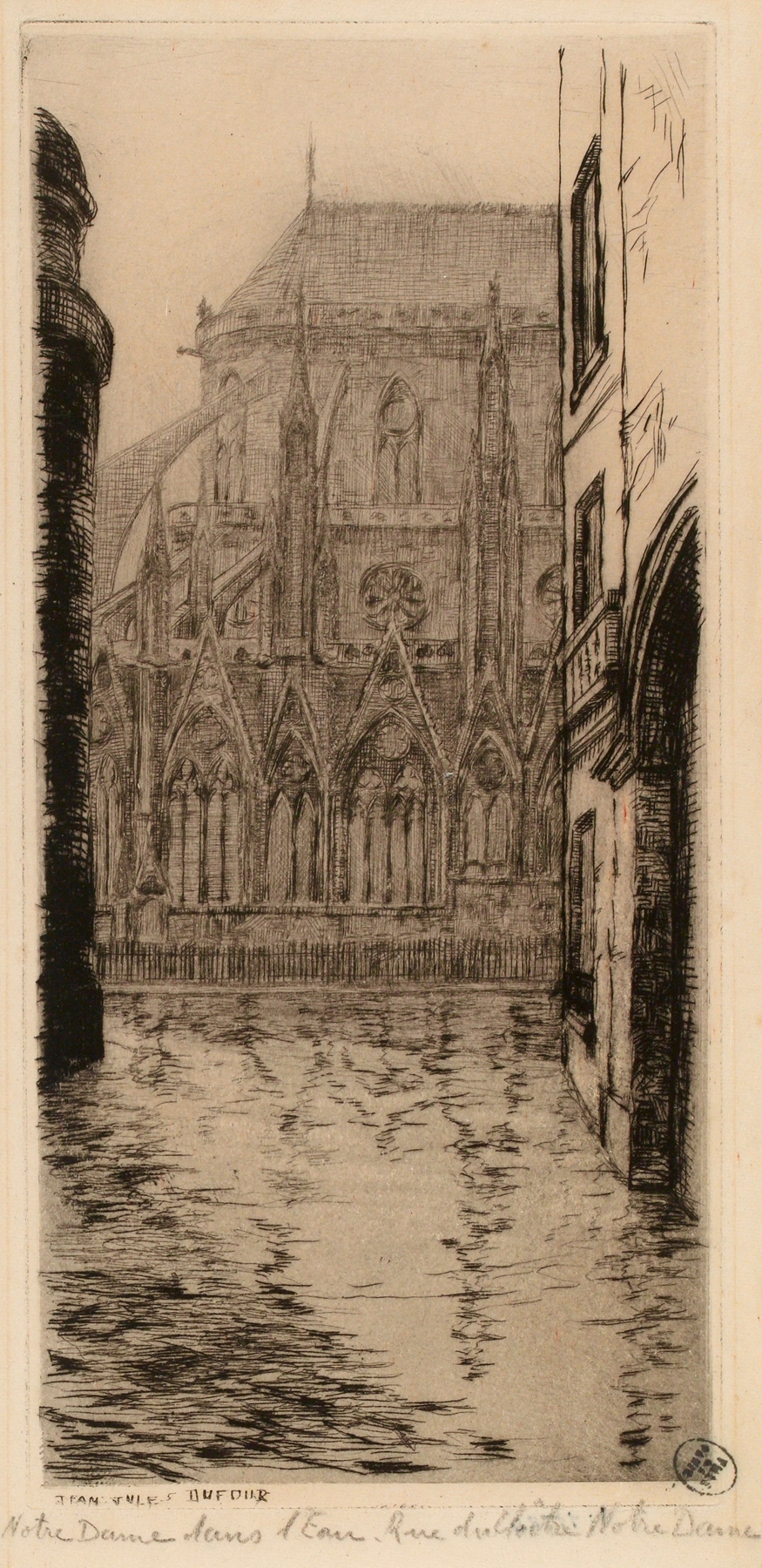 Notre-Dame dans l’Eau, oil on canvas by Jean-Jules Dufour, depicting a cathedral reflection in water