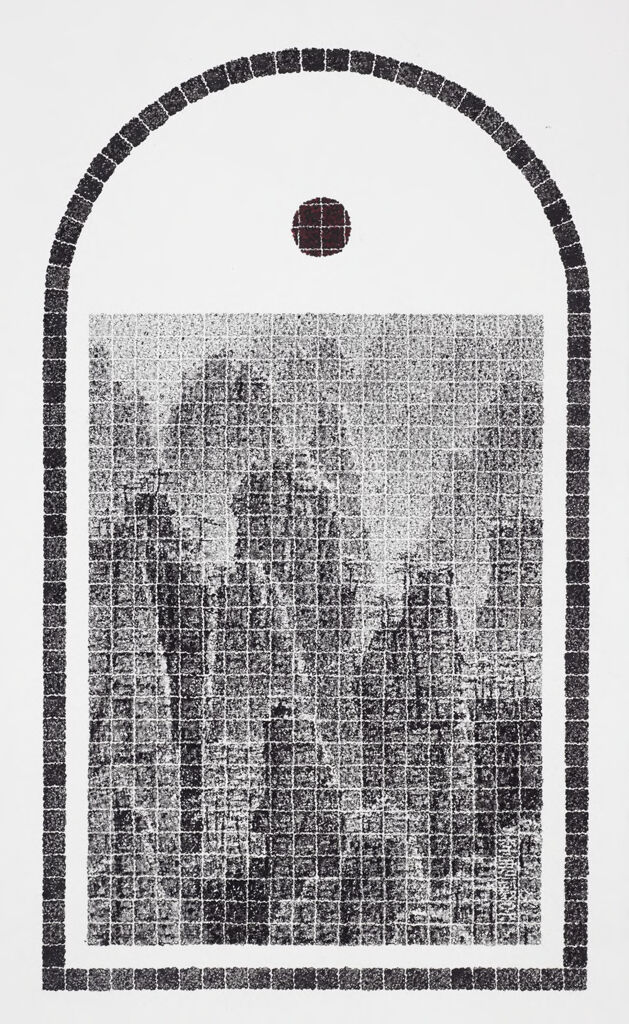 Landscape of pine trees and mountains, ink on paper by Lee Chun-Yi