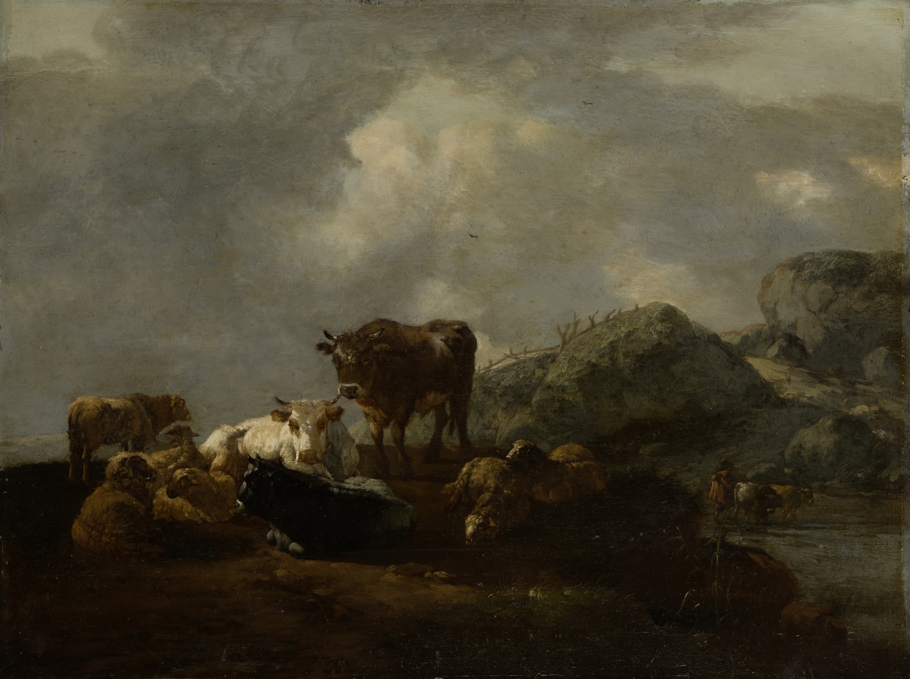 Cattle Resting at a River Crossing, by Willem Romeyn, public domain