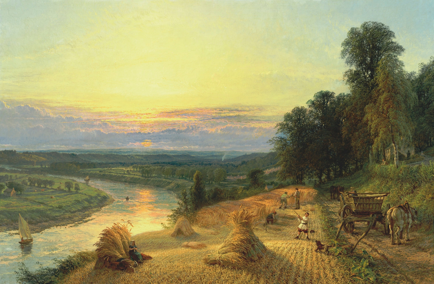 Landscape depicting a river and autumn harvest by Henry Dawson, 1866