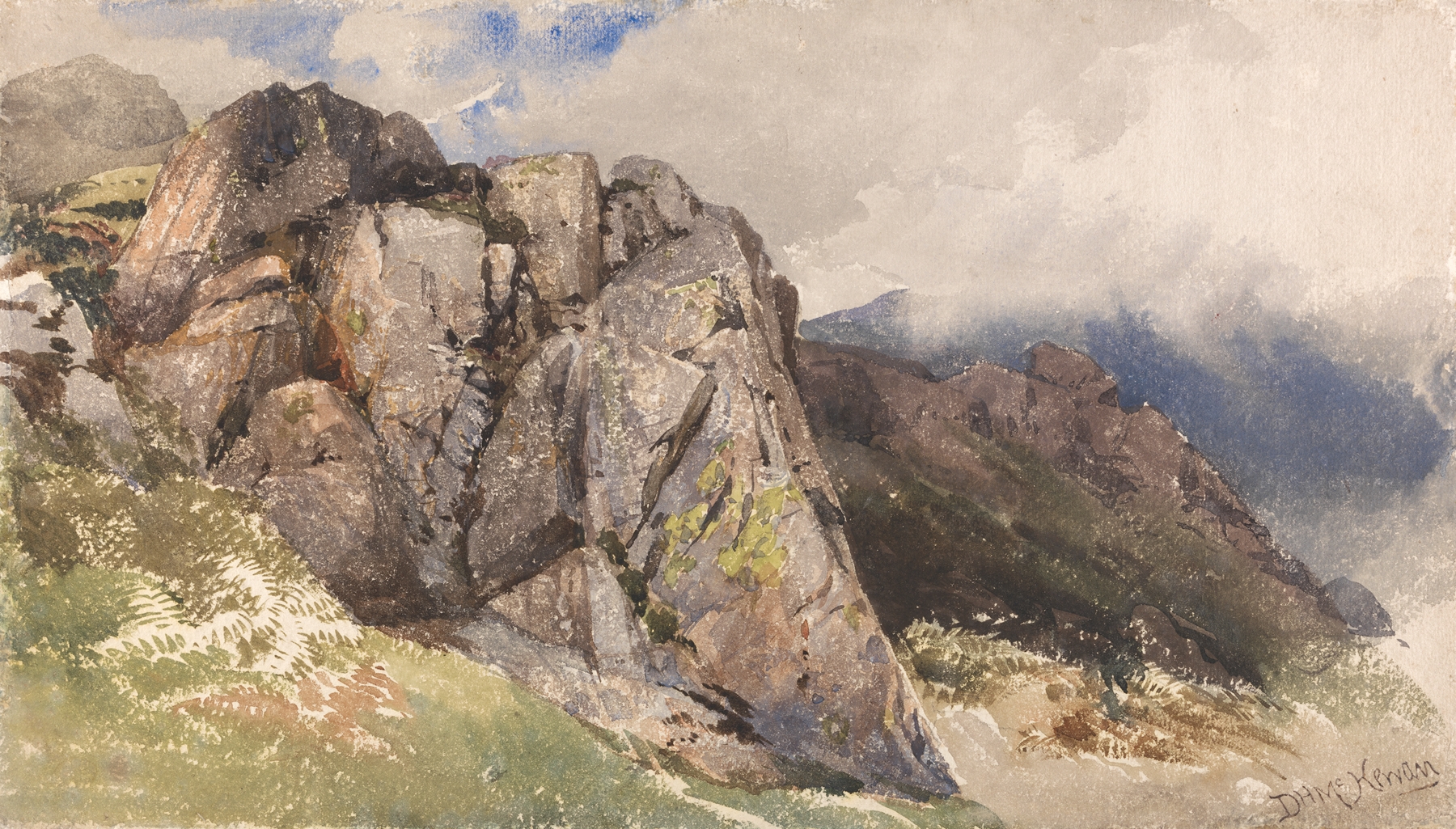 Mountain Rocks by David Hall McKewan, oil painting depicting rugged mountain terrain and earthy tones.