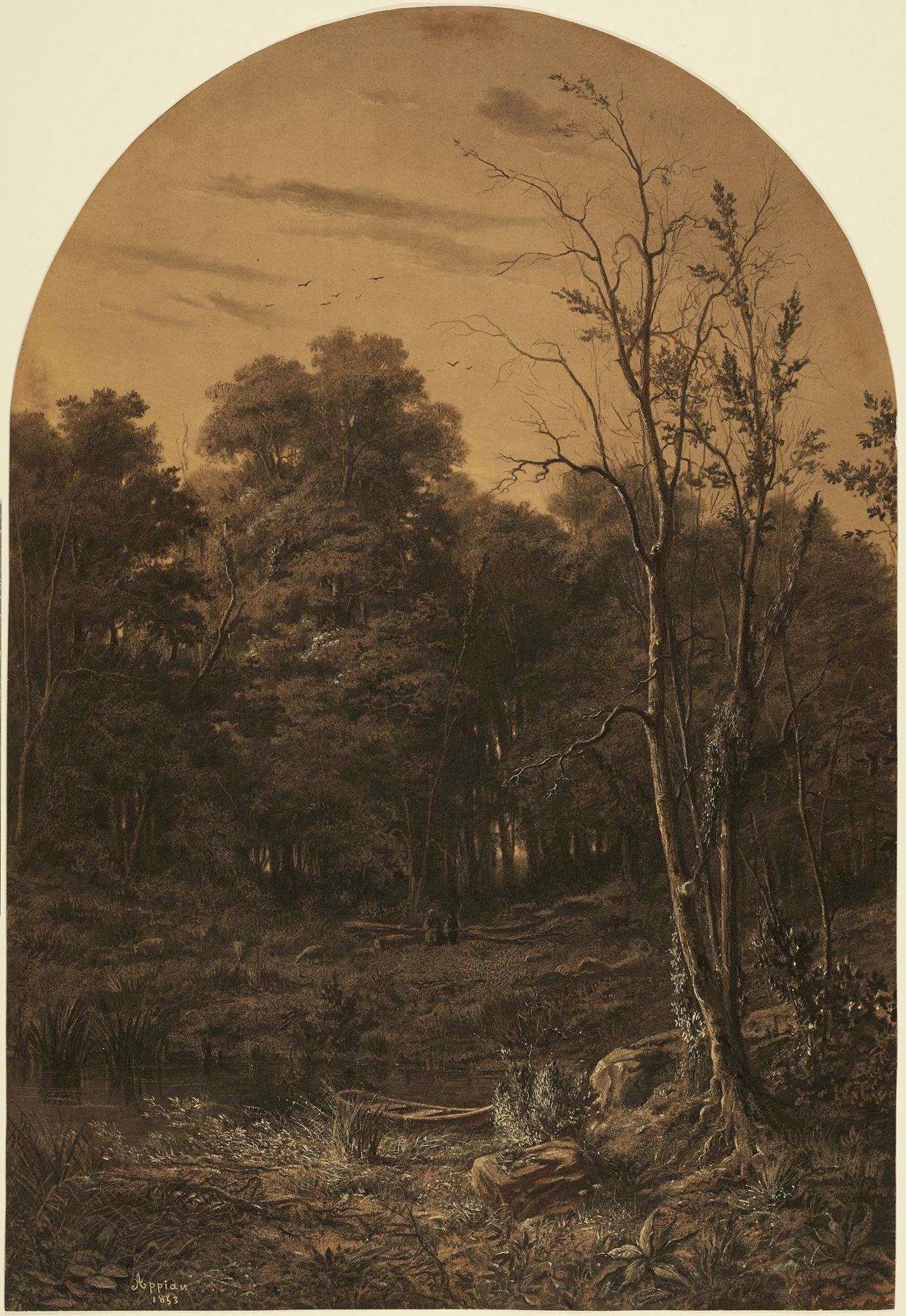 Forest landscape near a pond, oil on canvas by Adolphe Appian