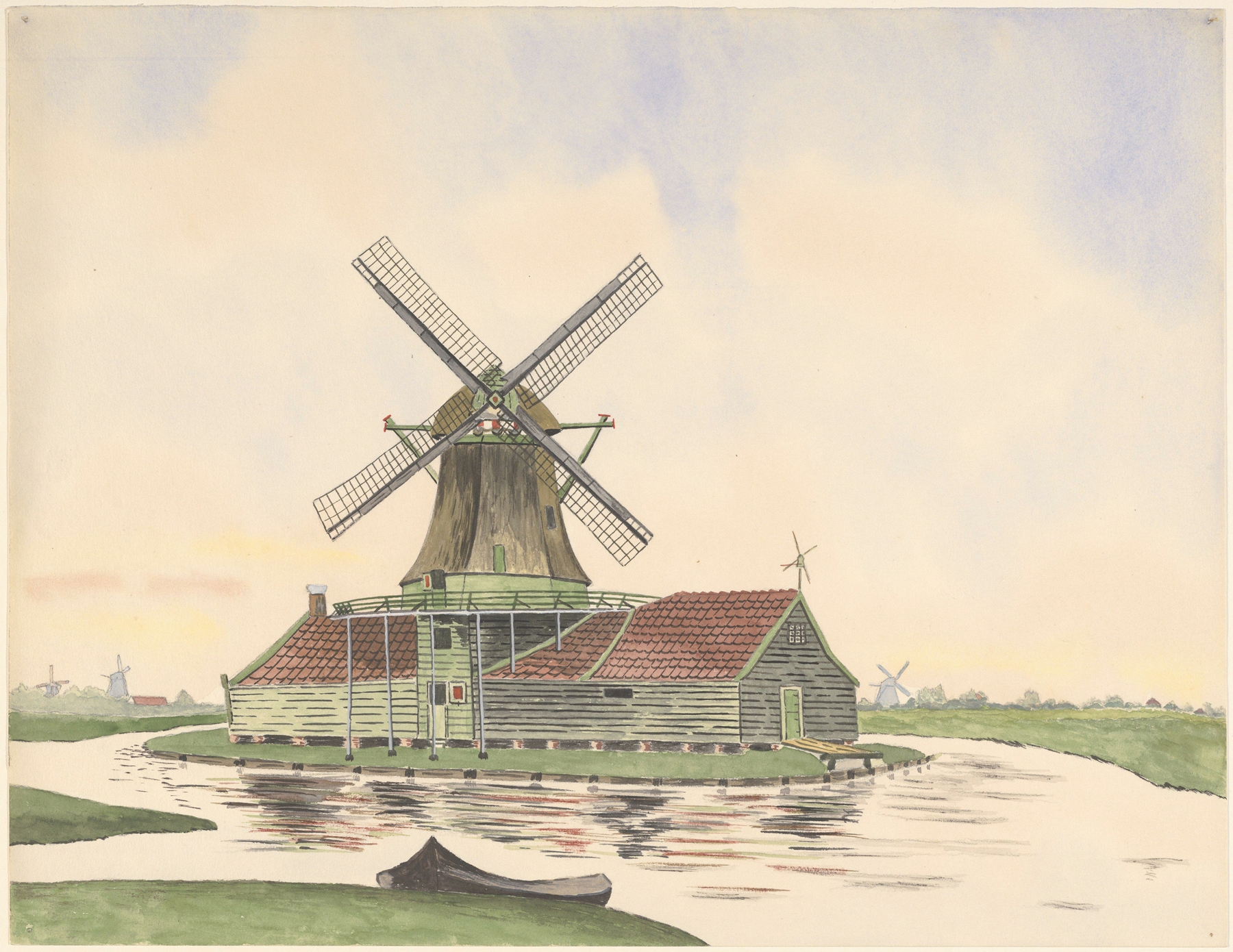 Landscape with windmill and turbulent sky by Johannes Nicolaas Eijman