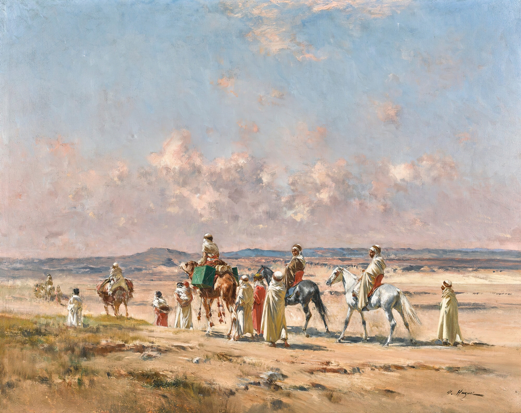 A caravan crossing the desert, by Victor Huguet, public domain