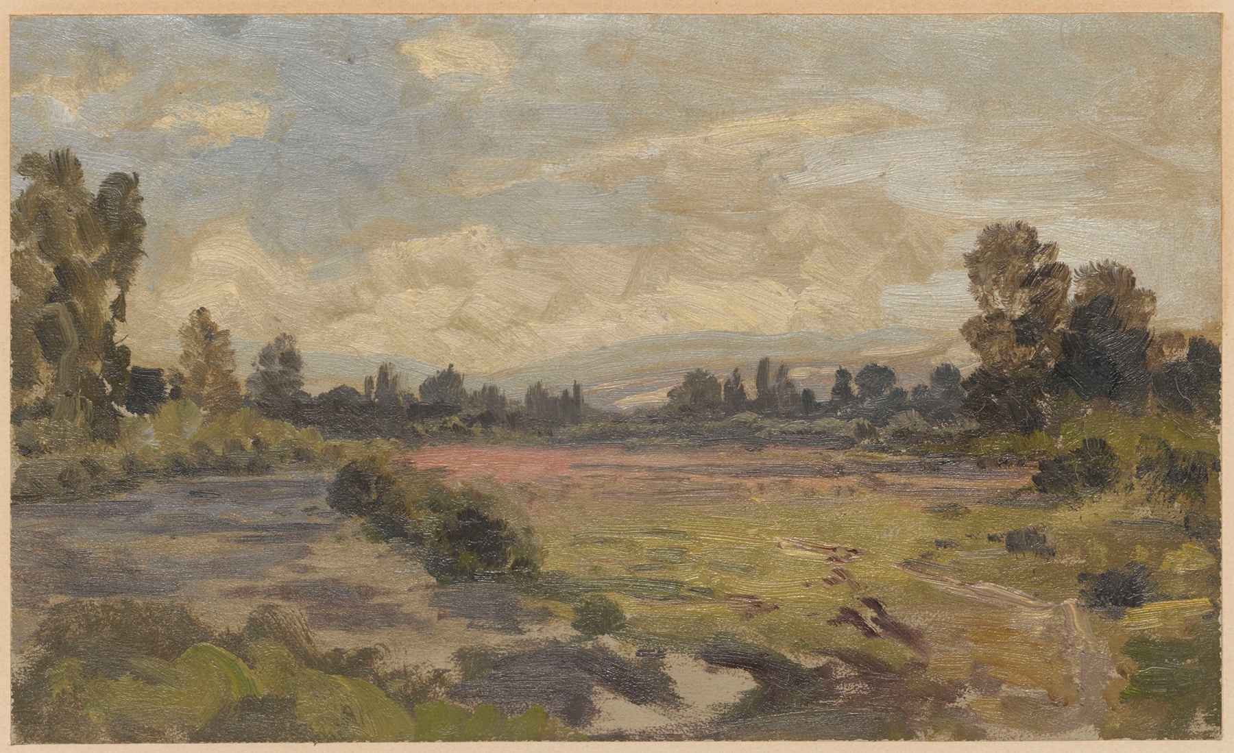 Landscape with a river and view of the Jesenik range, by Adolf Dressler, public domain