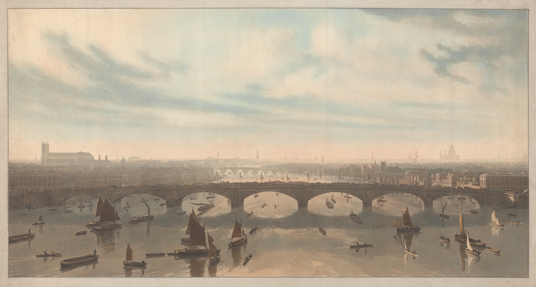 A View of the Bridge now Building over the Thames at Vauxhall, oil on canvas by William Daniell