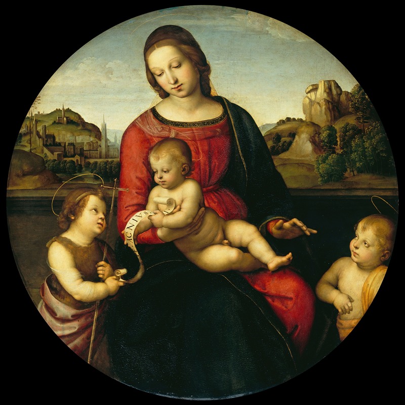 Raphael's 'Mary with the Child, John the Baptist and a Holy Boy' depicts a serene religious scene.