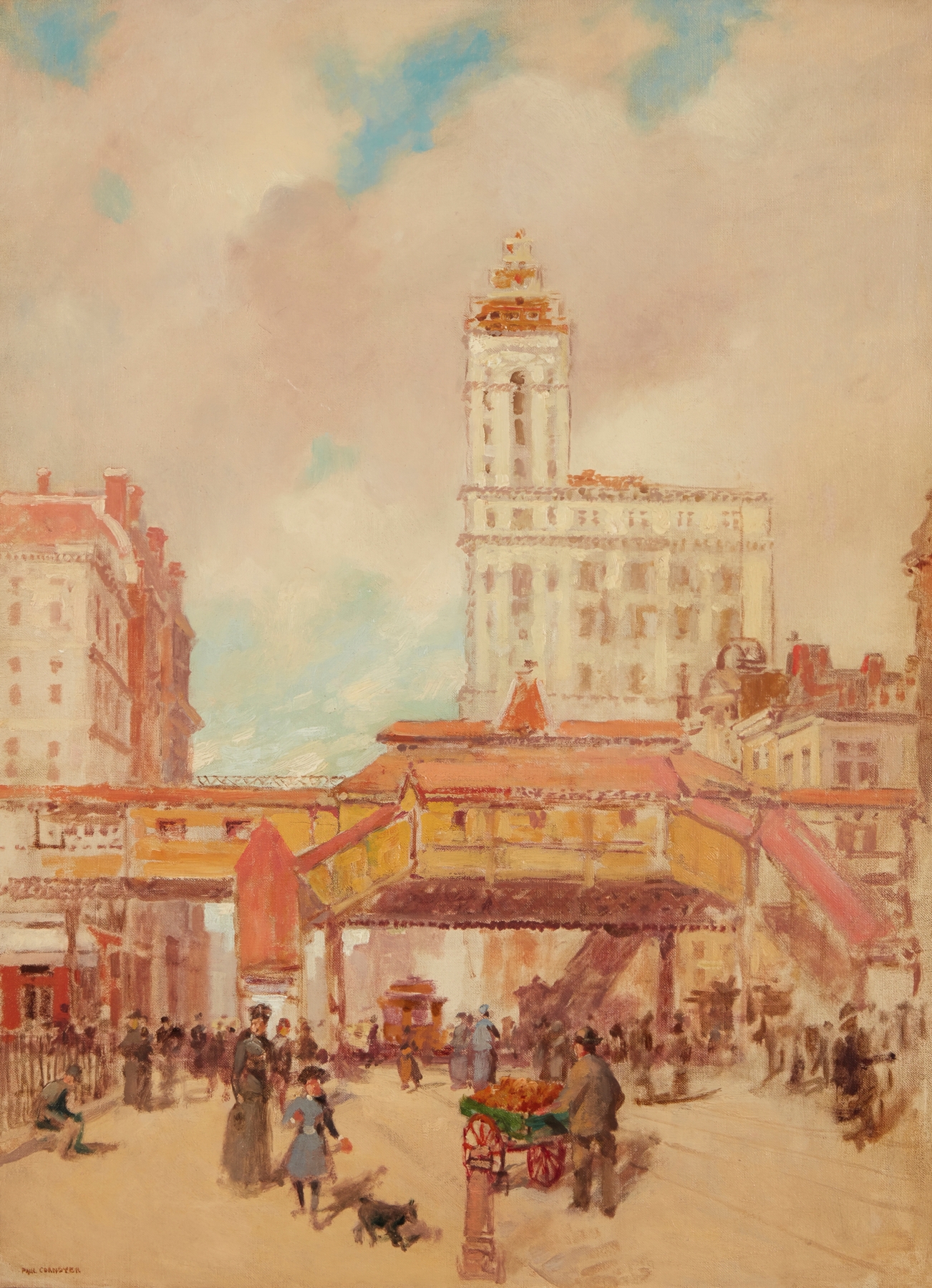 Third Avenue, New York by Paul Cornoyer, oil on canvas depicting a bustling street at twilight.