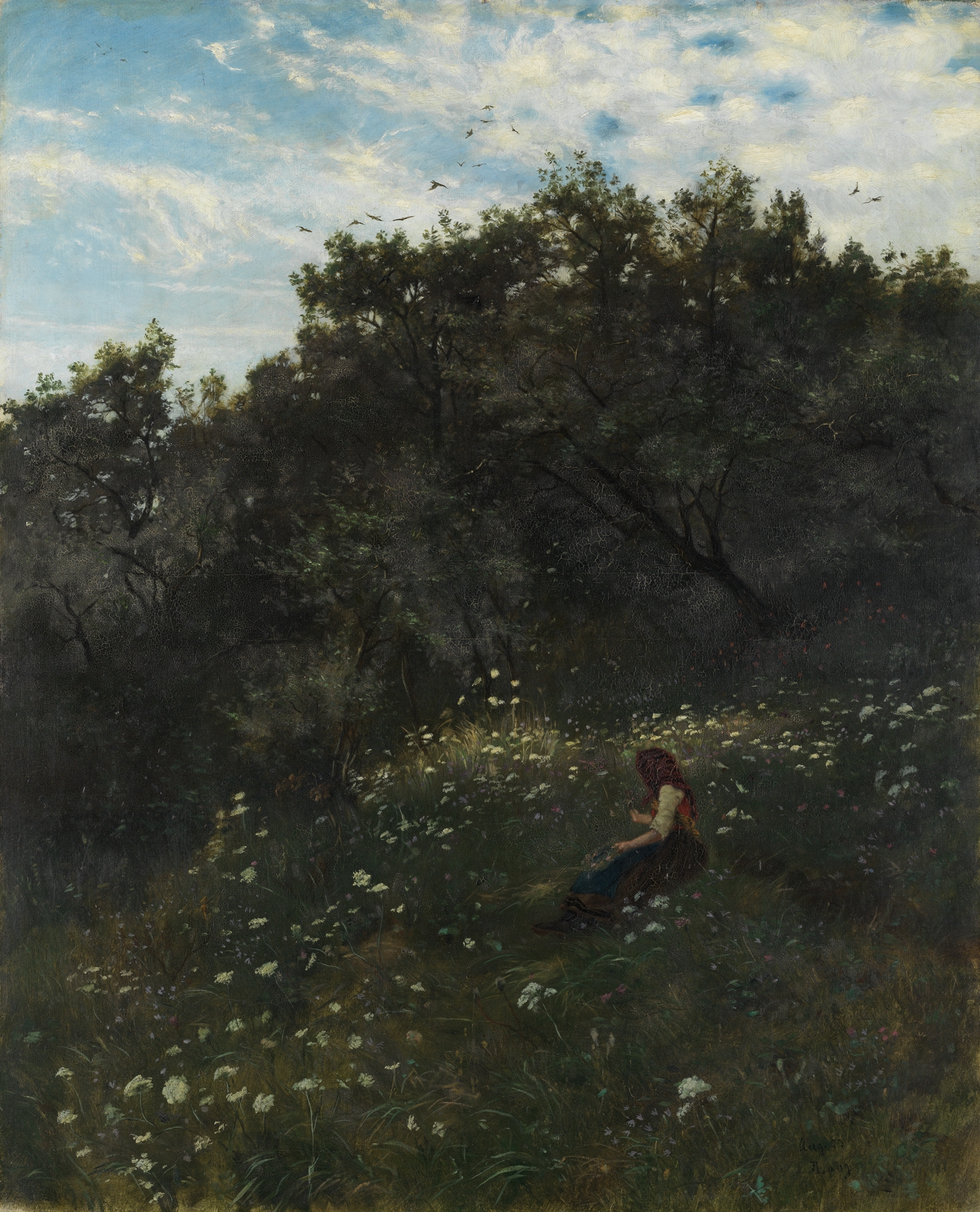 Landscape of hills under soft light by Albert Lang, 1873