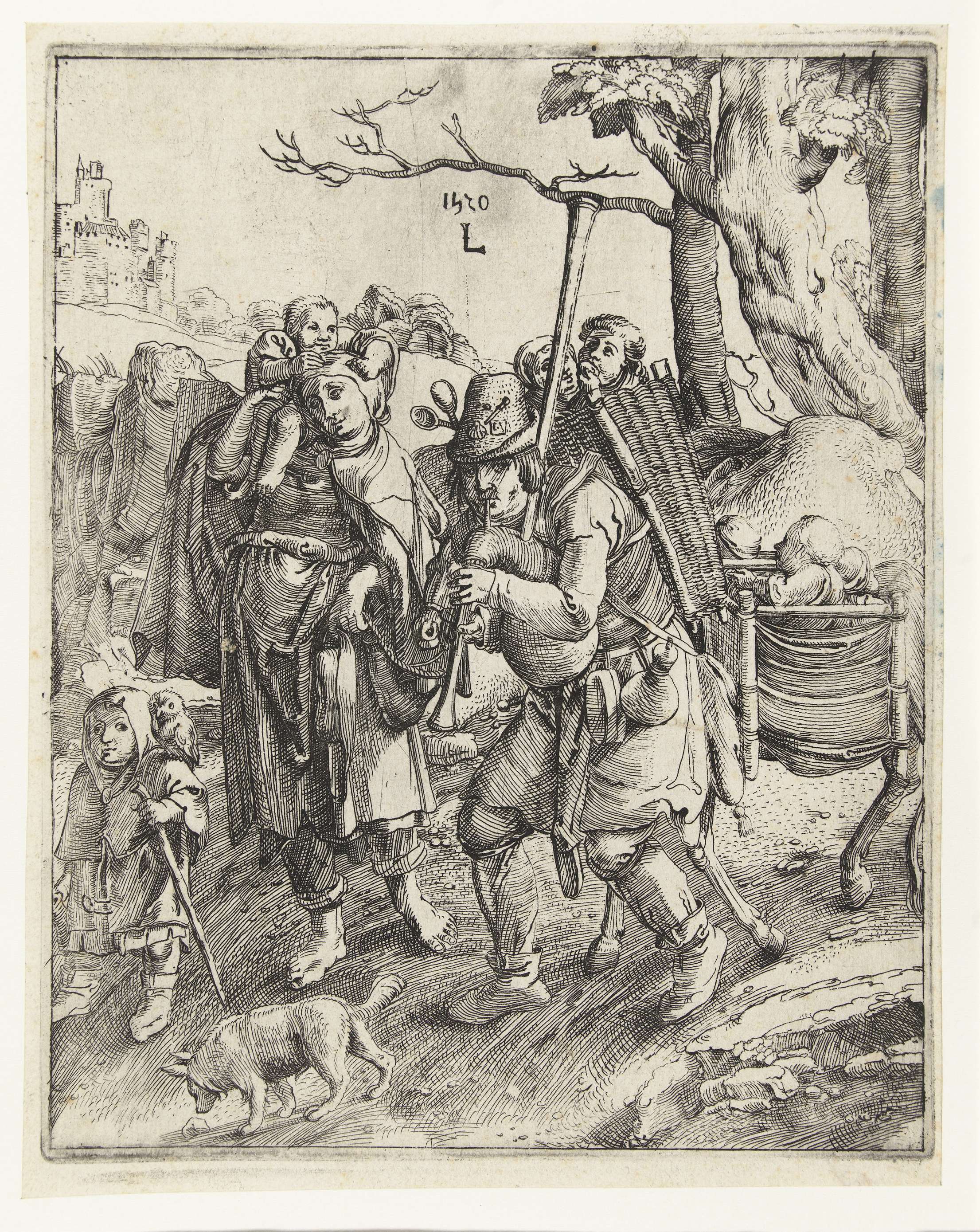 Uilenspiegel: de bedelaarsfamilie, etching by Unknown Artist showing a beggar family in tattered garments.