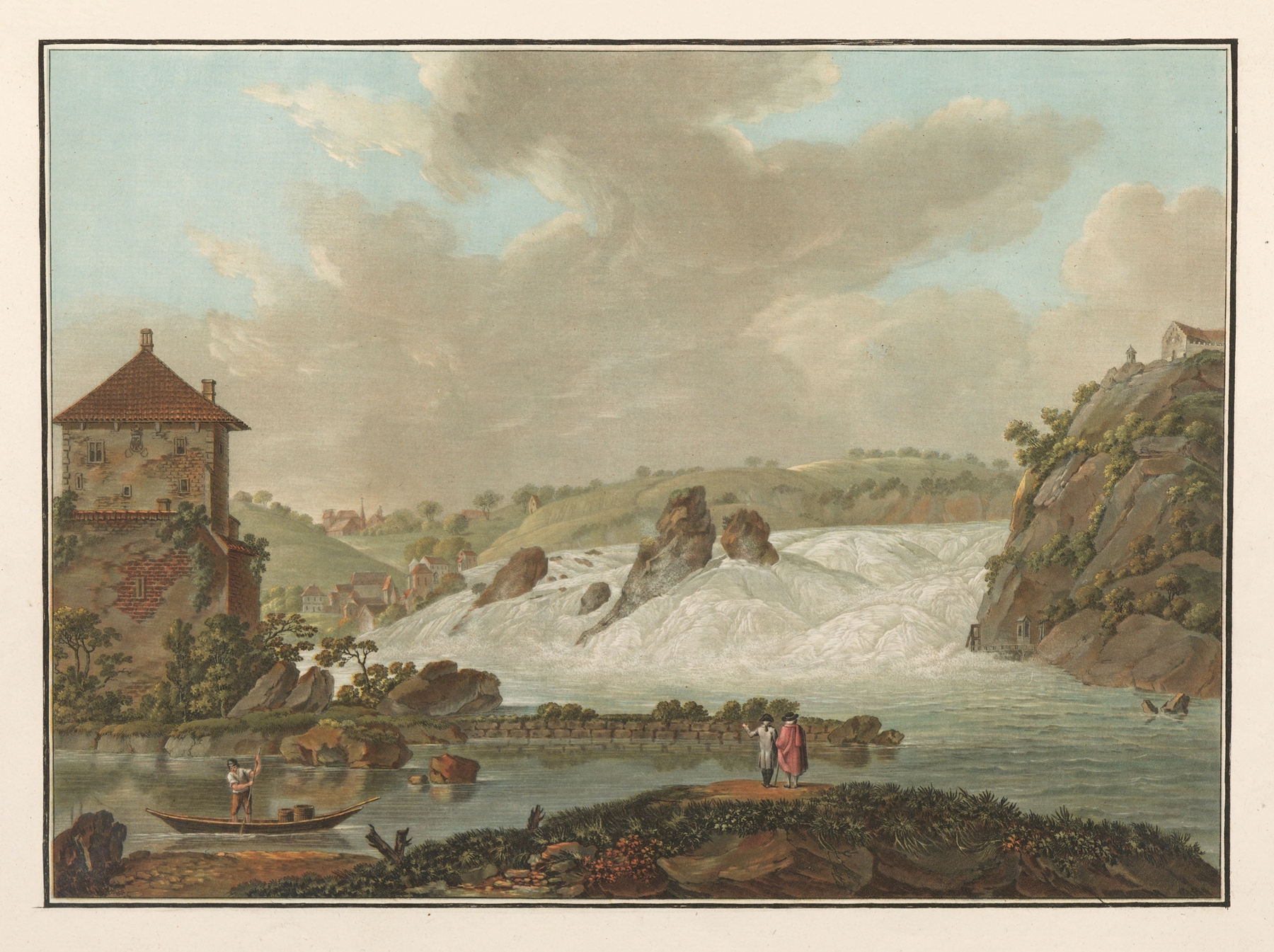 Rheinfall by Friedrich Rosenberg, depicting a waterfall in tumultuous movement, oil painting