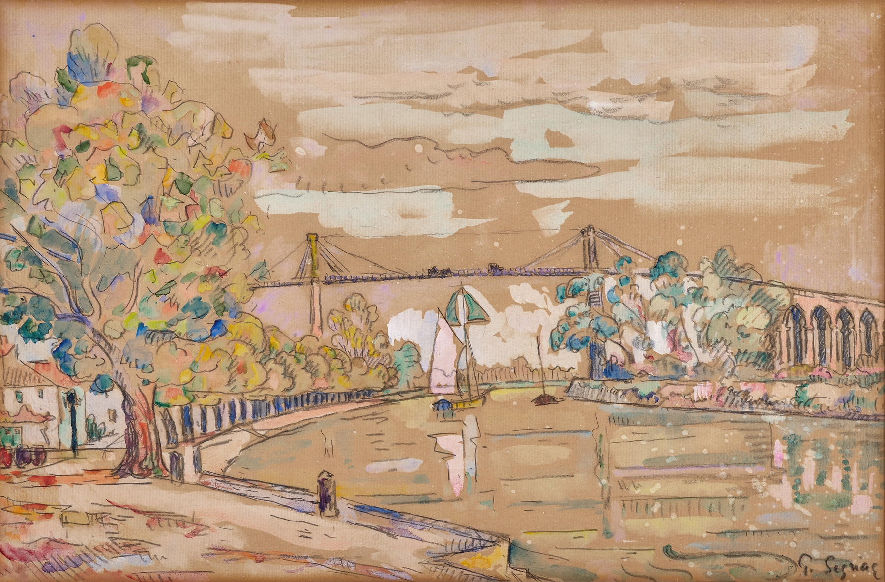 Tonnay-Charente, le pont suspendu, by Paul Signac, public domain