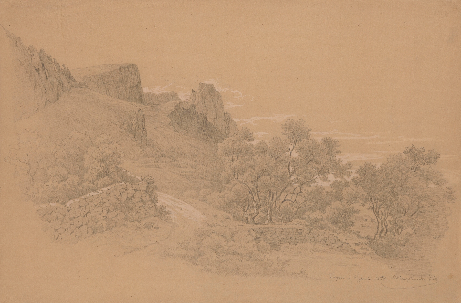 Road among Rocks and Trees on Capri by Arthur Blaschnik, oil painting depicting a tranquil landscape.