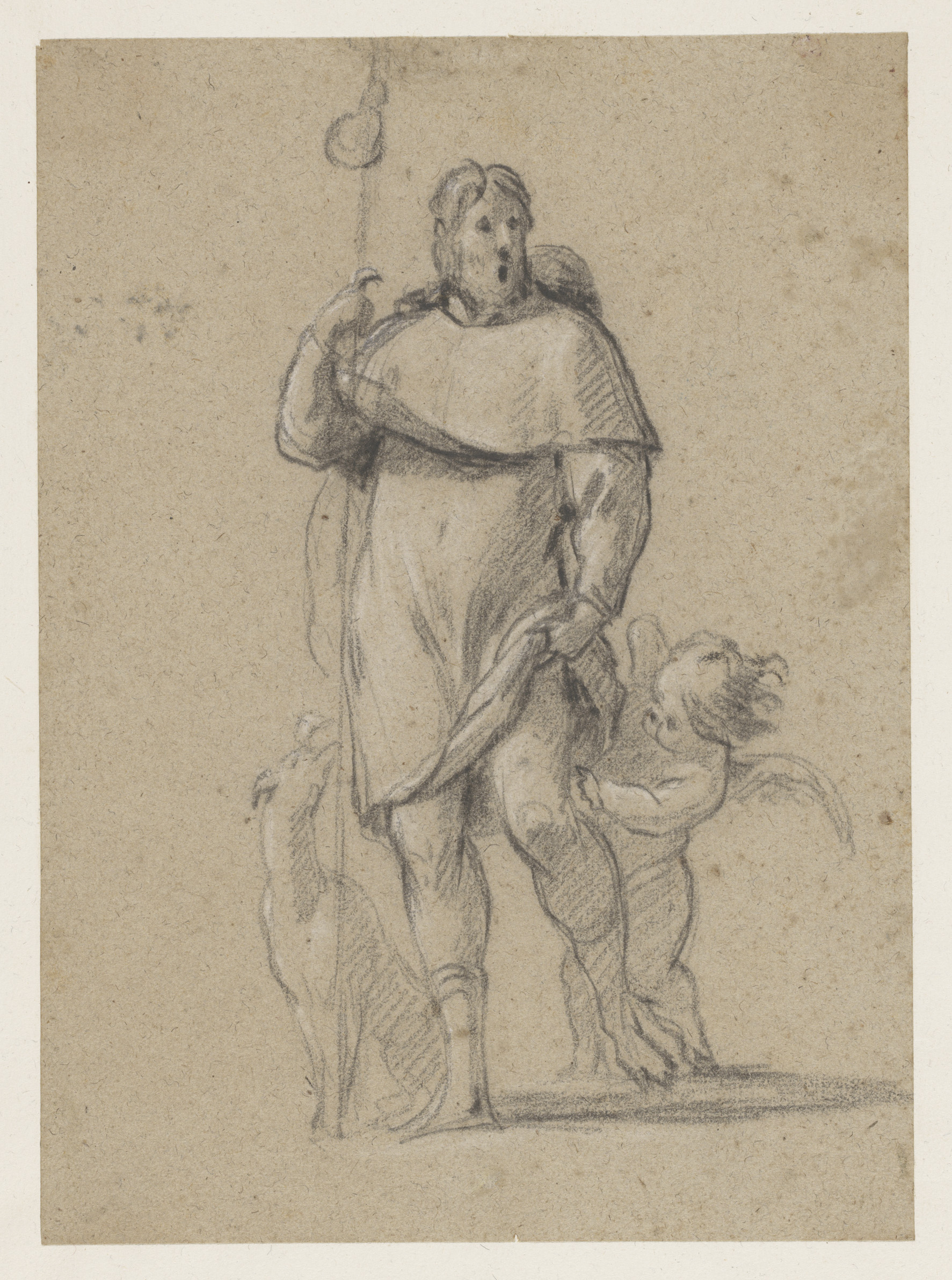 Saint Roch with a dog and angel, paper by Simon Vouet