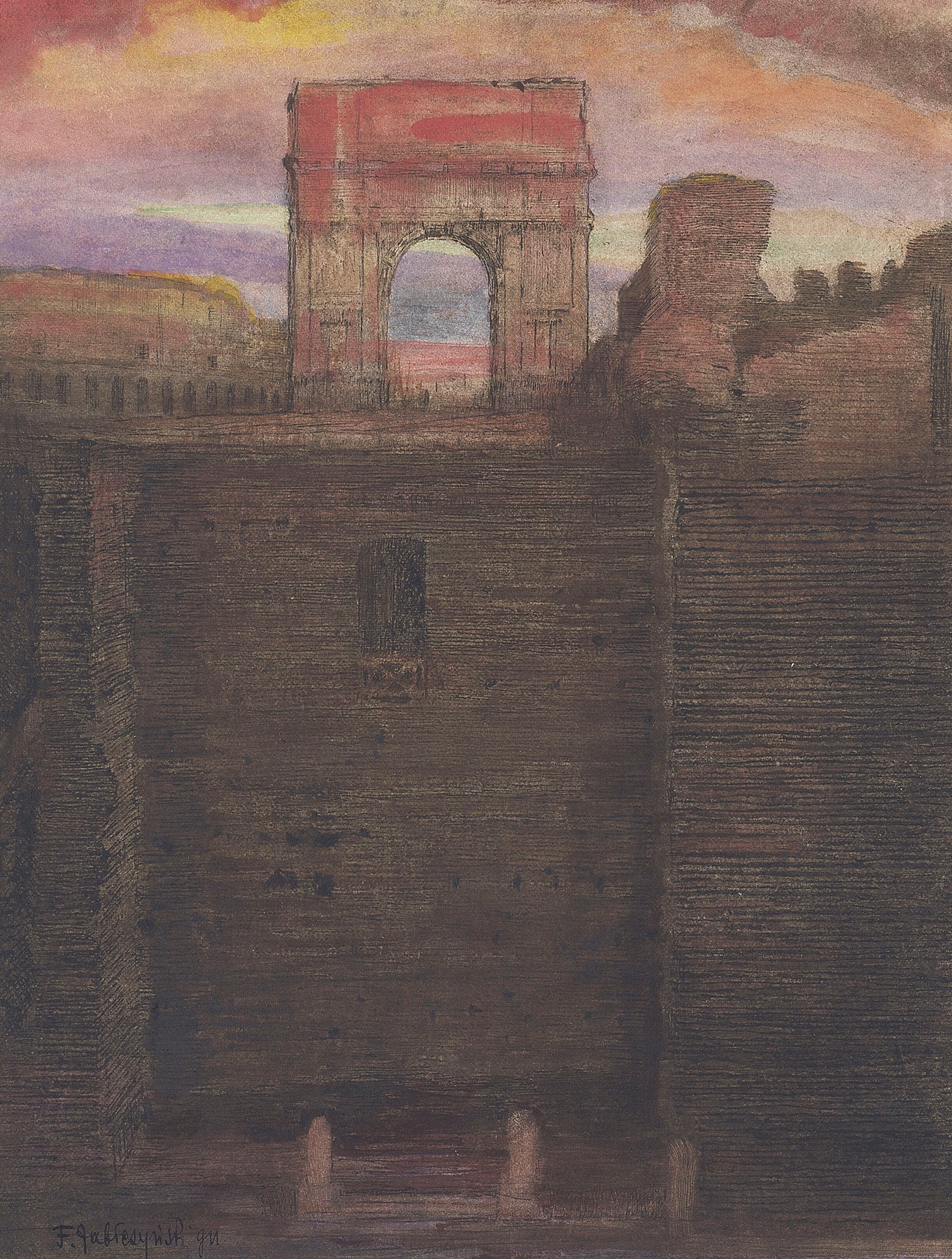 The House of Vestals and the Arch of Titus, oil painting by Feliks Jabłczyński