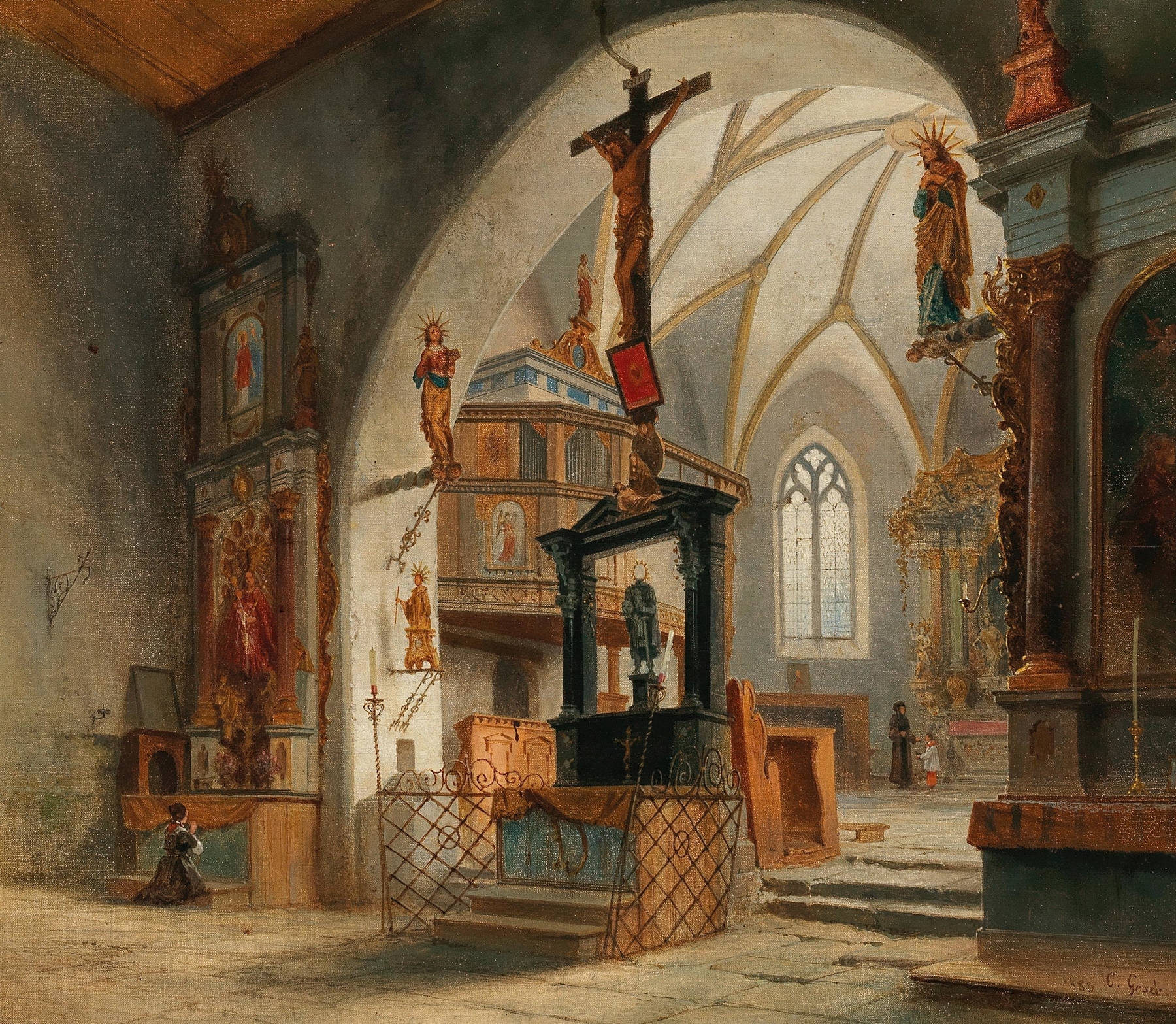 Architecture of Justuskirche in Flums, oil painting by Carl Georg Anton Graeb