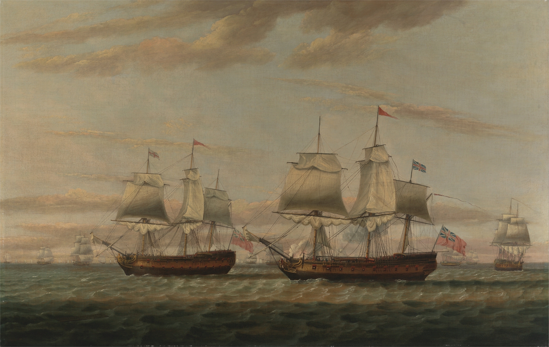 Maritime scene with ships in stormy waters, oil painting by Thomas Luny
