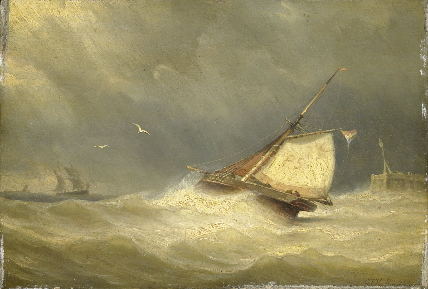 Rough Sea with Sailing Vessels, by Georges Johannes Hoffmann, public domain