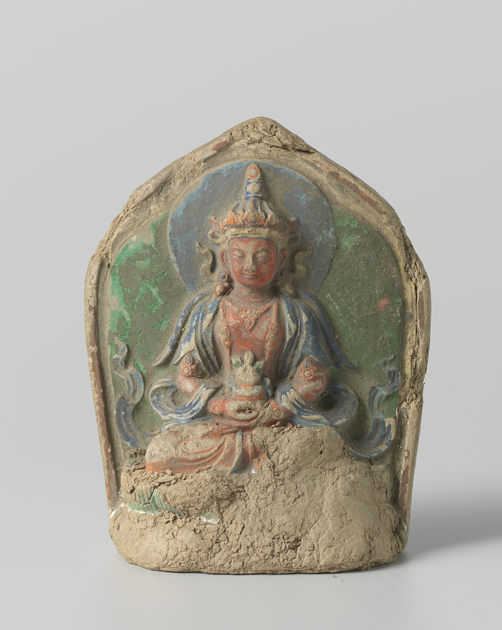 Amitayus, a Buddhist art piece depicting a serene deity in vibrant colors by Unknown Artist.